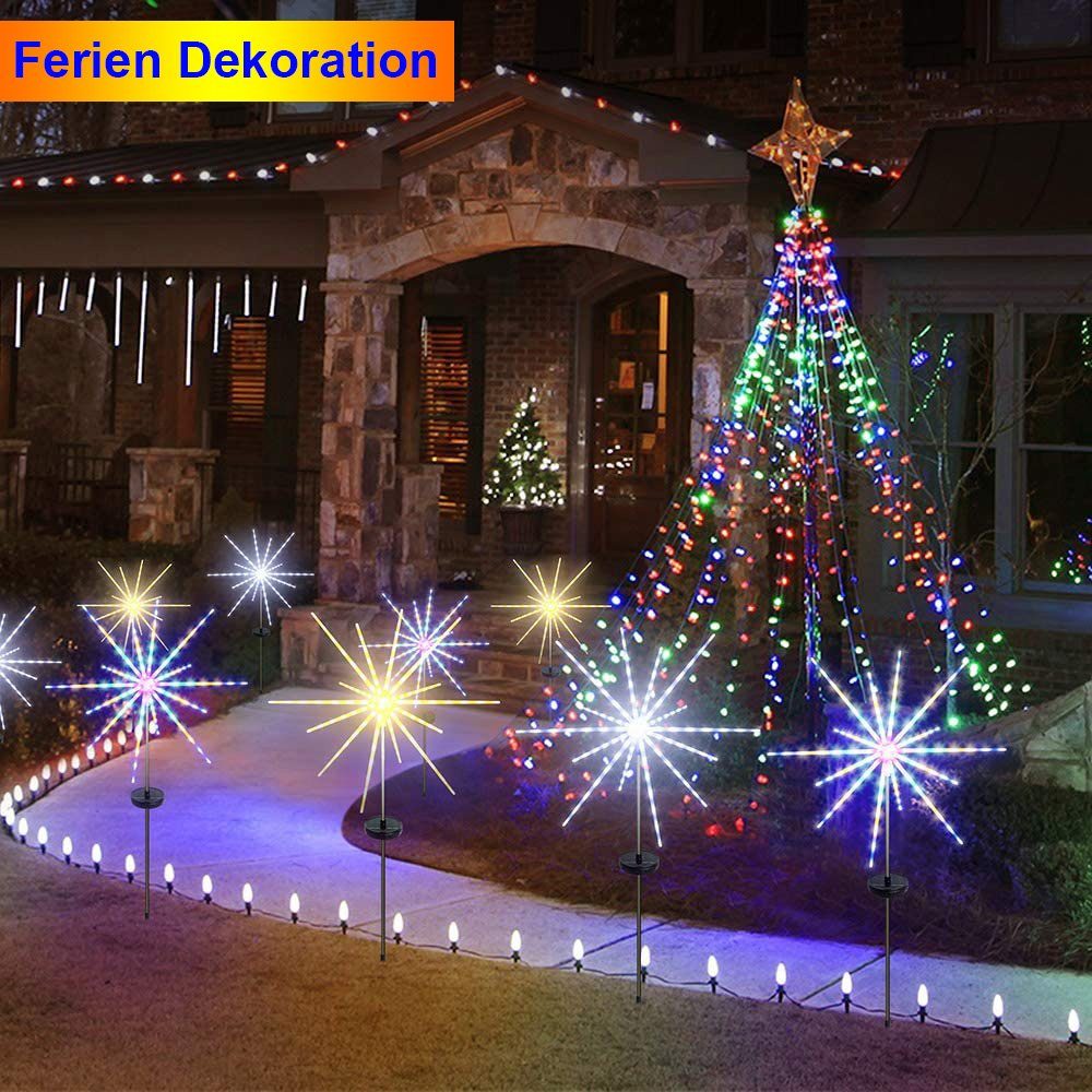 Rosnek LED-Lichterkette Solar, Feuerwerk Outdoor Landschaft Garten Meteor Fernbedienung für IP65 Weg Deko, mit Lights, Warmweiß Wasserdicht, Timer