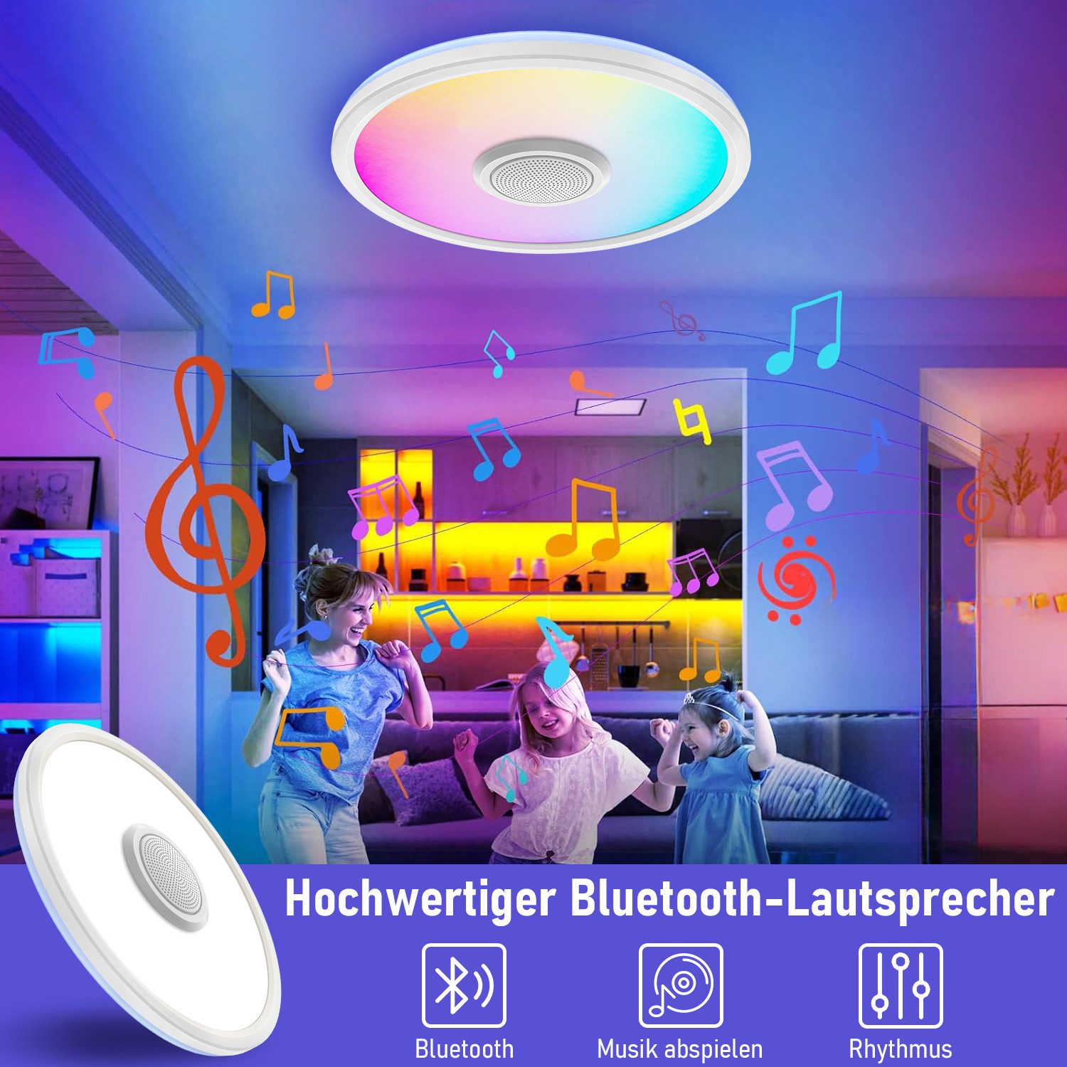 walkbee Deckenleuchte LED Deckenlampe RGB Bluetooth Lautsprecher Fernbedien günstig online kaufen