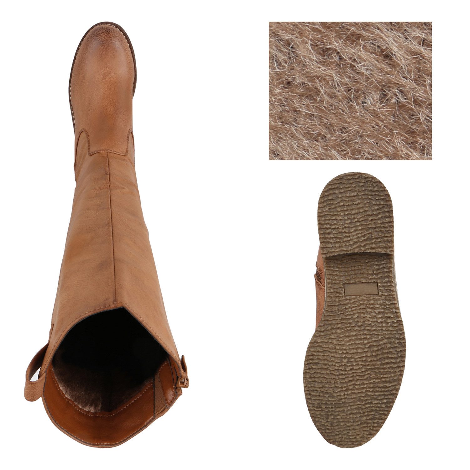 VAN HILL 819556 Stiefel Damen Reiterstiefel Leicht Gefütterte Stiefel Leder-Optik