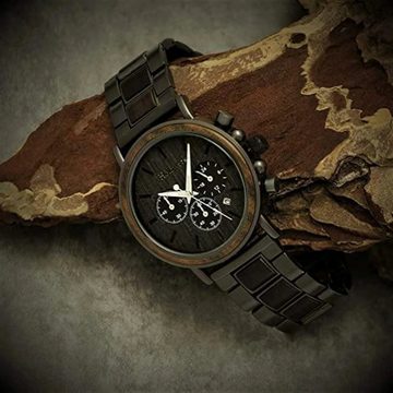 Holzwerk Chronograph BITBURG Herren Uhr mit Edelstahl & Holz Armband in schwarz, weiss