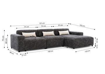 Furnix Ecksofa ROLIA MAX Sofa in L-Form Polstercouch mit Ottomane, Beine aus Massivholz, Federkern, hochwertiger Polsterstoff