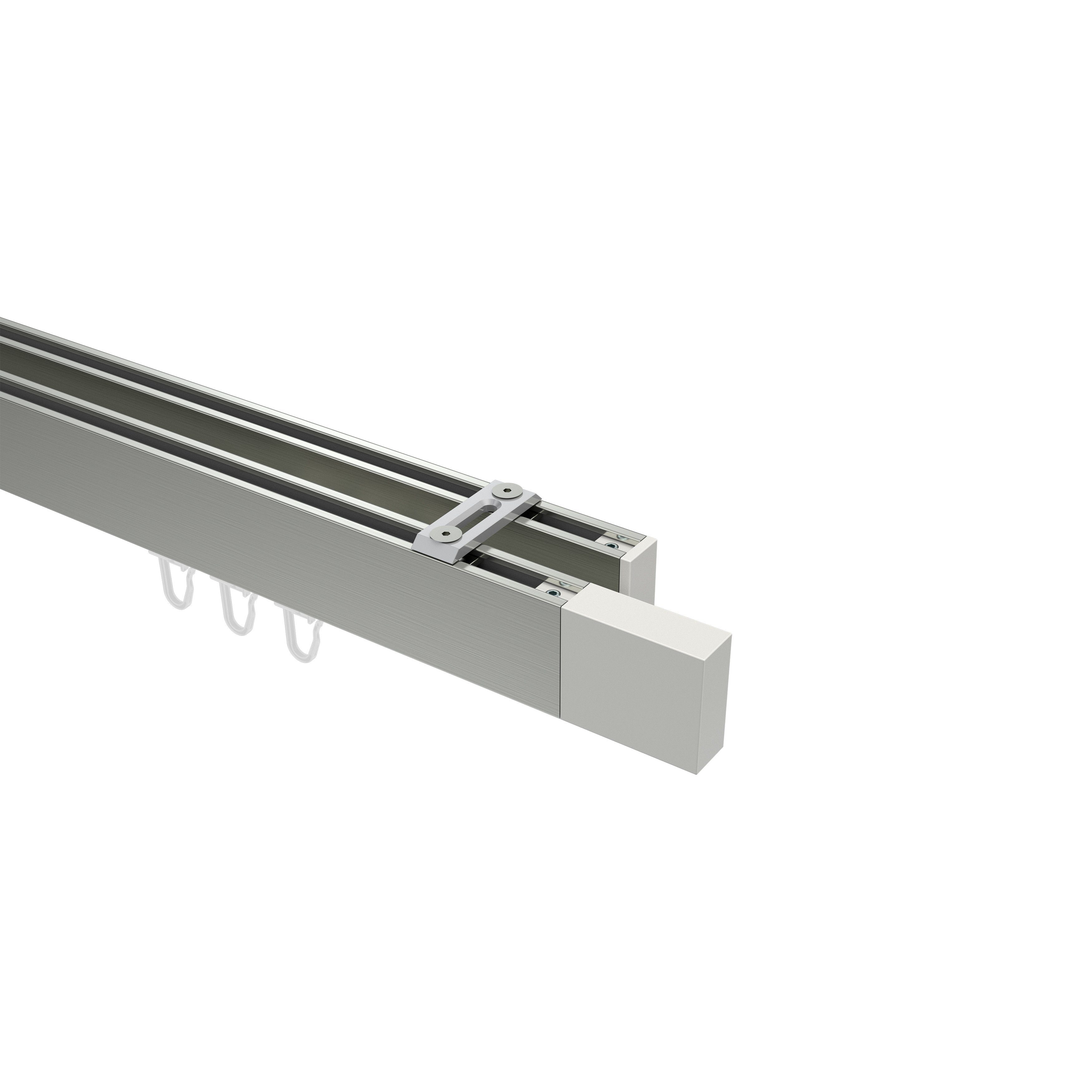 Gardinenstange Smartline Lox, INTERDECO, 2-läufig, 14x35 mm, eckig, Deckenmontage, Edelstahl-Optik / Weiß