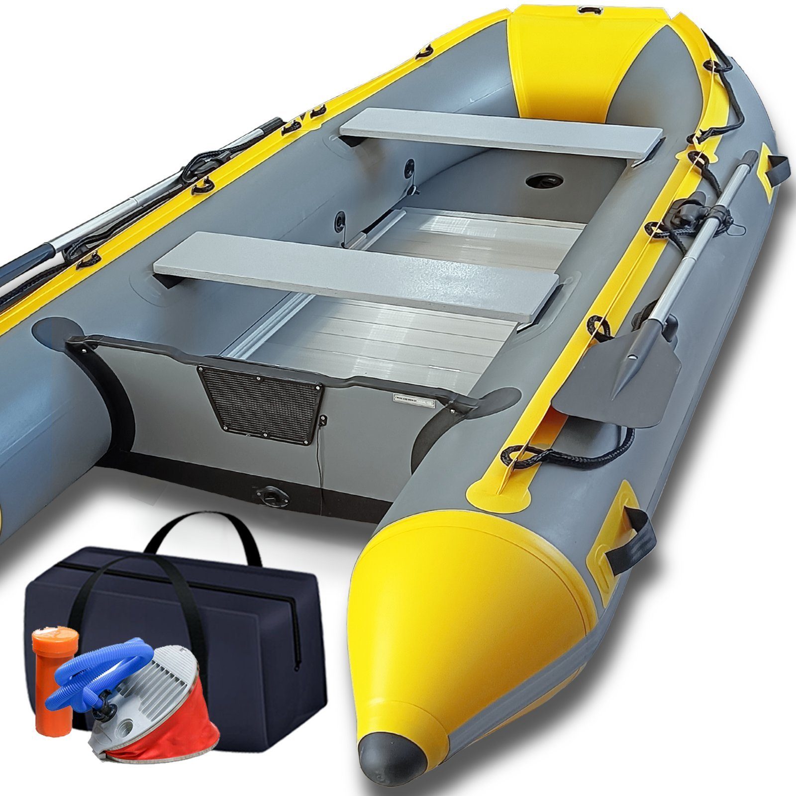 VENDOMNIA Schlauchboot Farbwahl 3,30 m für 5+1 Personen - 330 x 155 cm, (max 566 kg, Alupaddel, Aluboden, Fußluftpumpe, Zubehör, PVC, -, Motorboot, Ruderboot, Paddelboot, Freizeitboot 5 Erwachsene + 1 Kind), Maße (L/B/H): ca. 330/155/72 cm