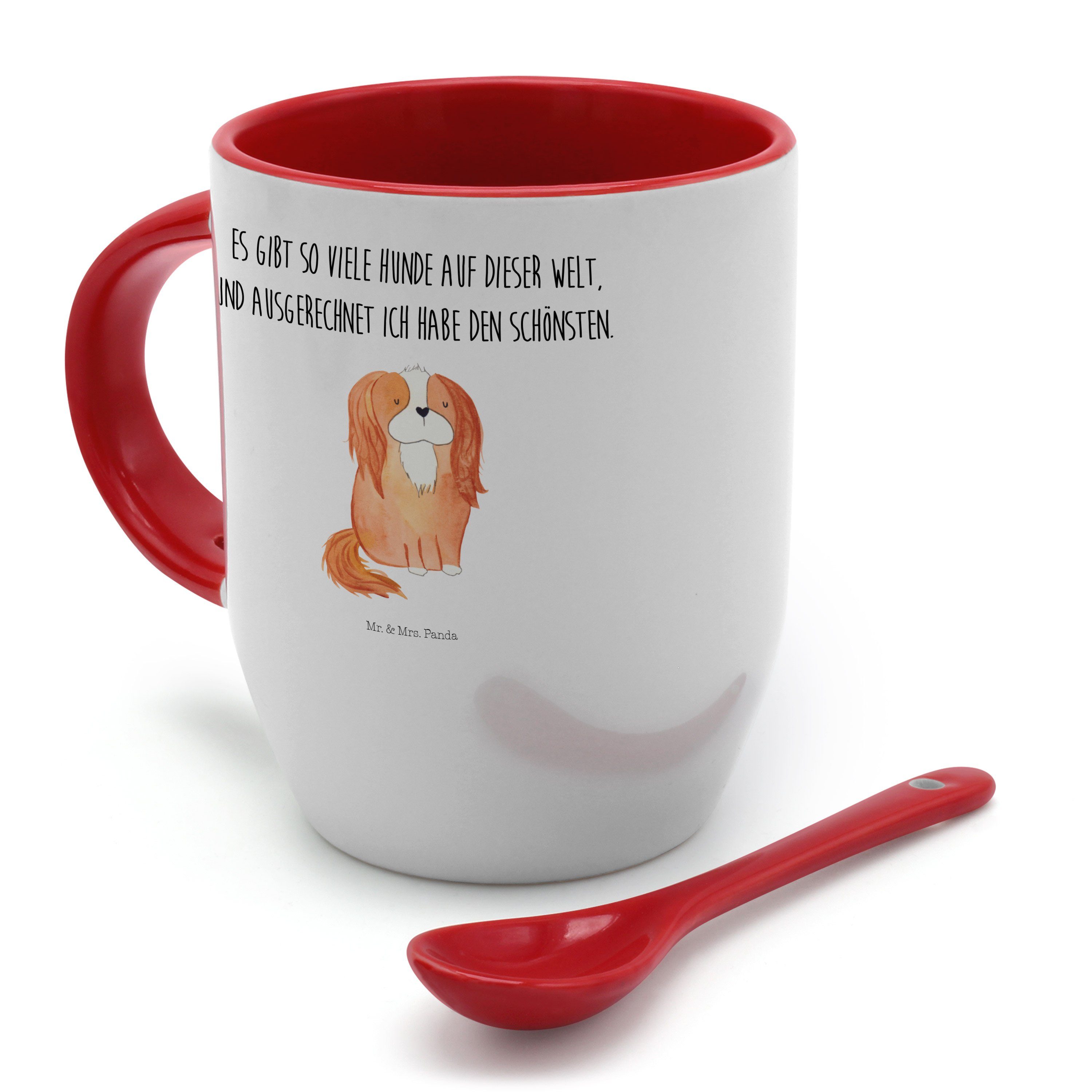 Löffel, Mrs. Spaniel Weiß - & Cavalier Keramik mit - Panda Charles Hu, Tasse Tasse Geschenk, Mr. King