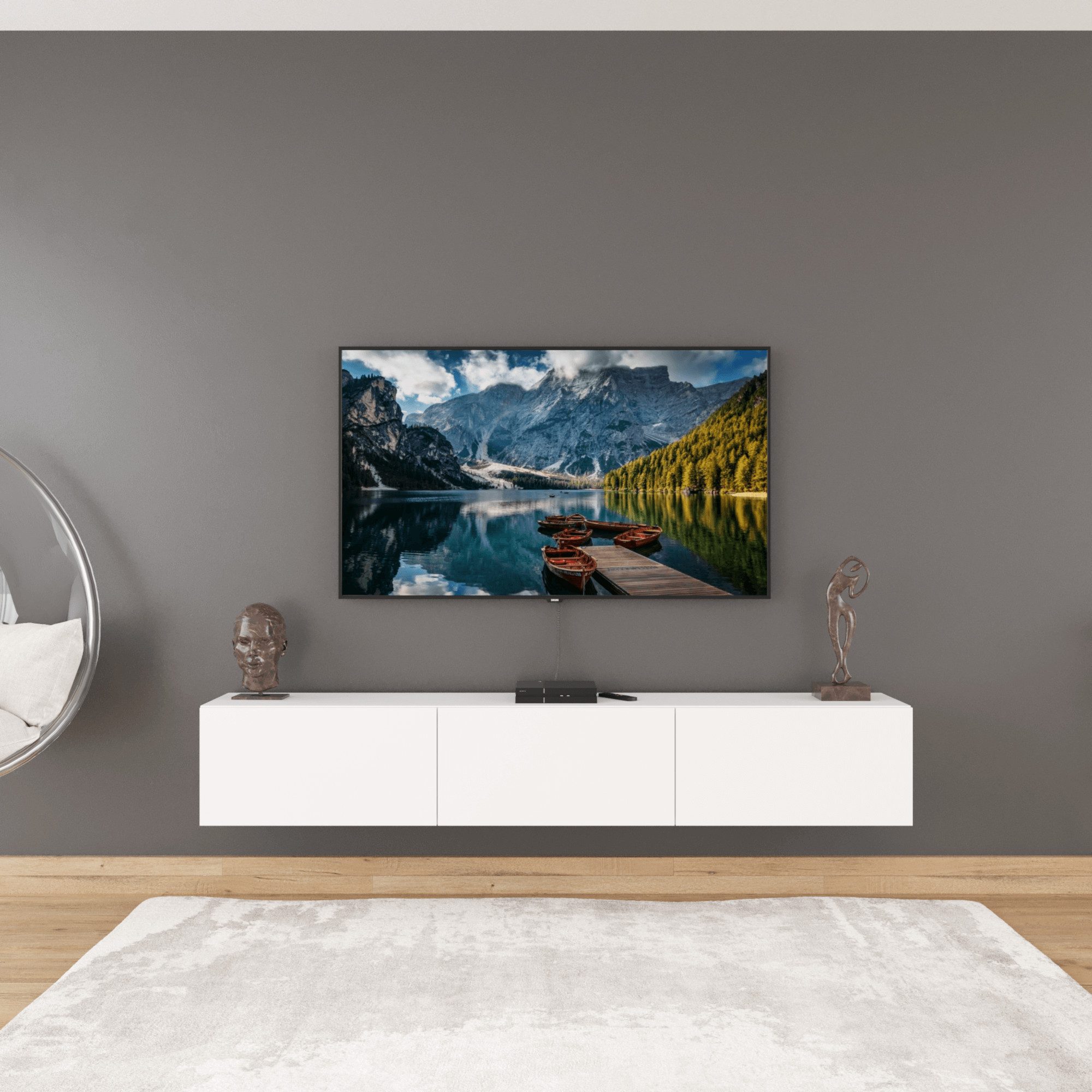 BDR Smart Home Art Lowboard Colima TV Fernsehtisch 180 cm 3 Türen Modernes Design Wandhängend – Bild 3 von 5