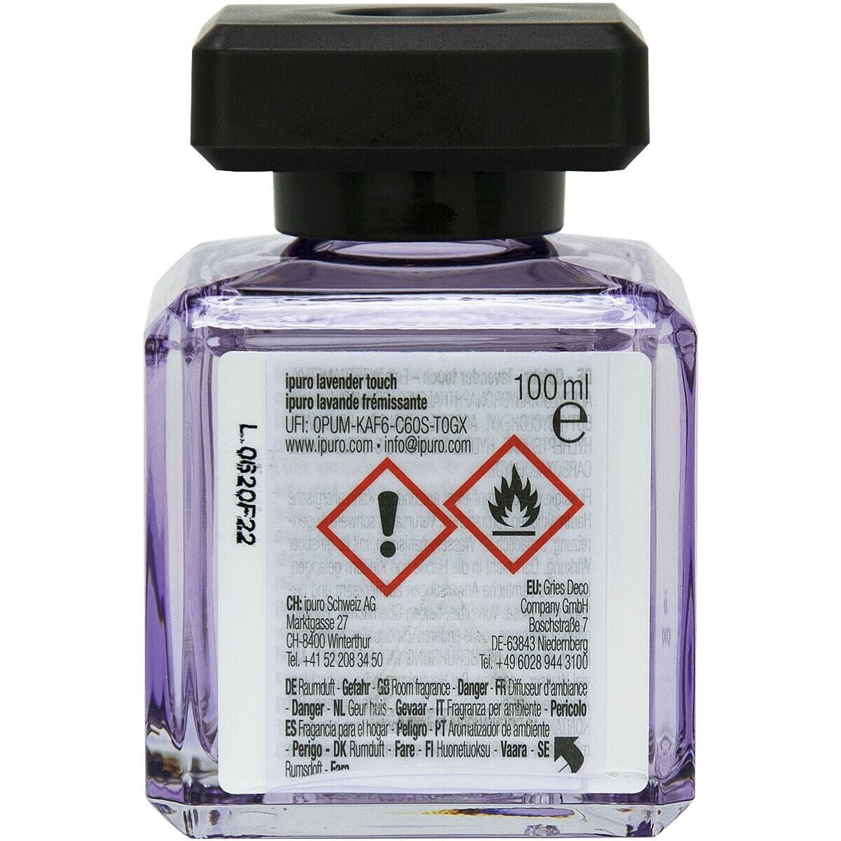 IPURO Raumduft Lavender Touch, 100 ml, Glasflakon mit Rattan-Holzstäbchen