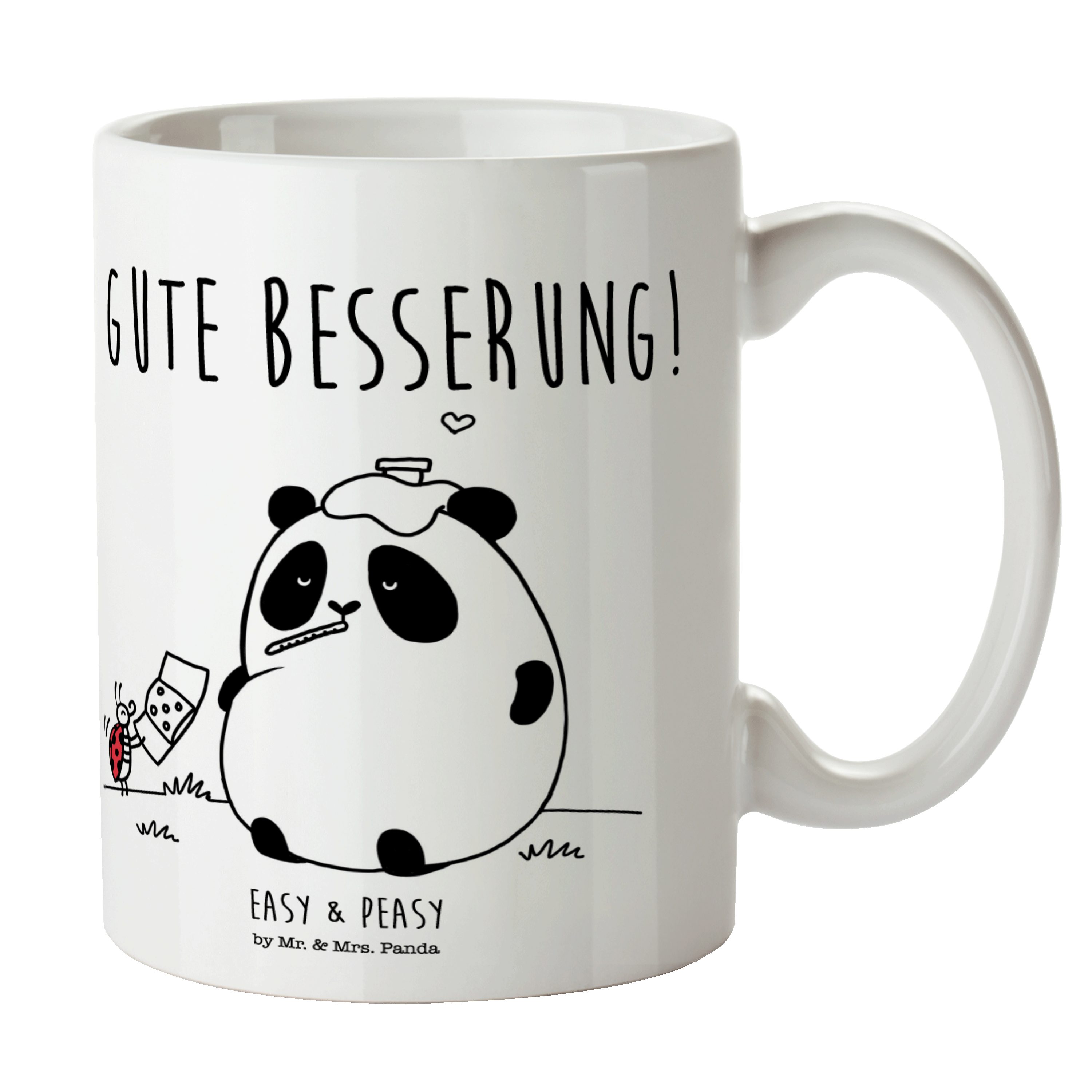 Mr. & Mrs. Panda Tasse Easy & Peasy Gute Besserung - Weiß - Geschenk, Büro Tasse, Tasse, Ker, Keramik