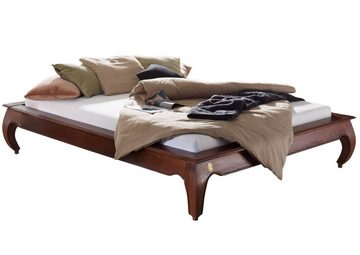 Massivmoebel24 Massivholzbett OPIUM (Bett aus robustem Massivholz, massives Holzbett Bettgestell, Doppelbett im orientalischen Stil, in braun lackiert 160x200 Akazie)