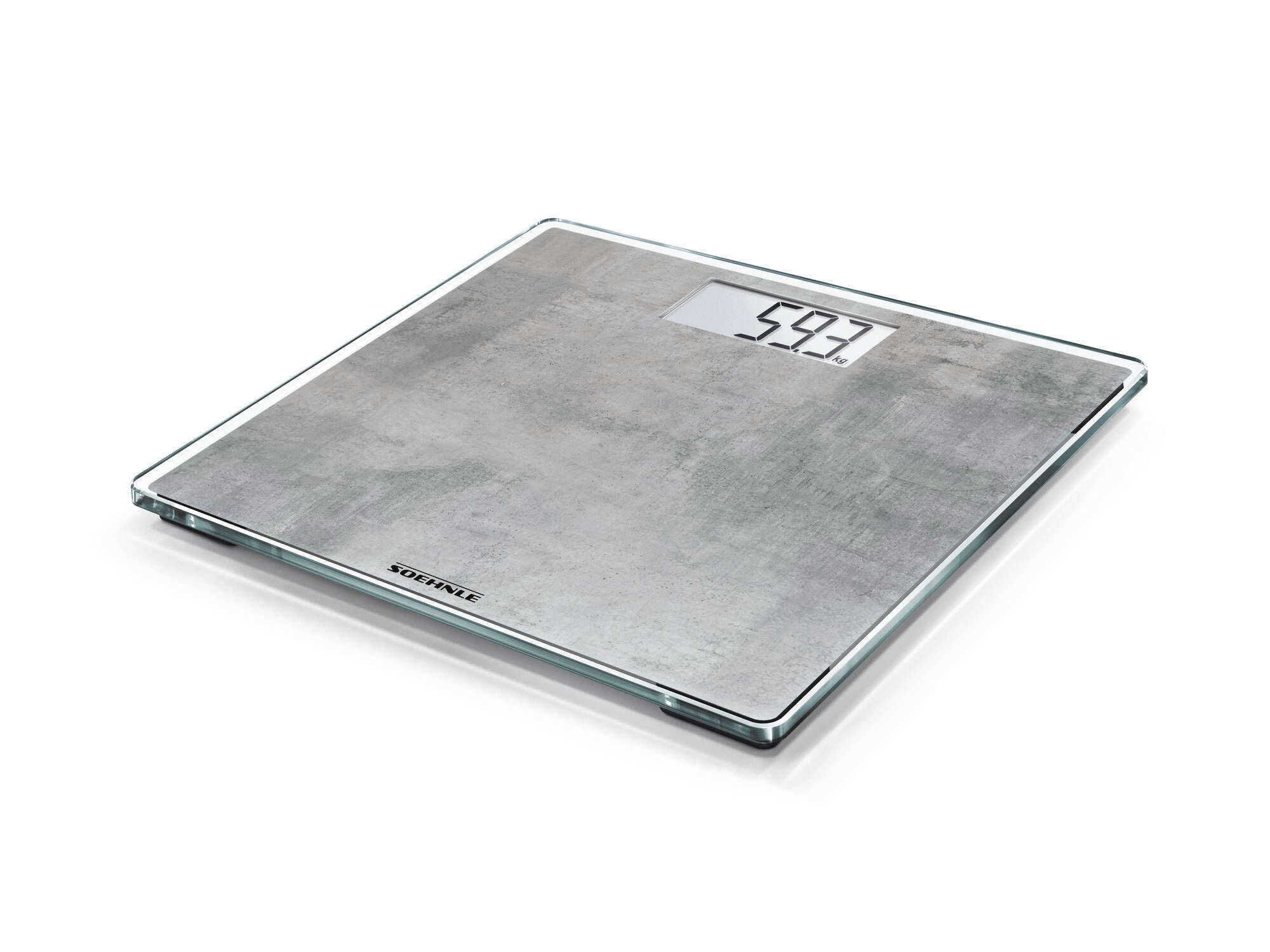Soehnle Personenwaage Style Sense Compact 300 Concrete, 1-tlg., LCD-Anzeige, flaches Design, bis 180kg, große Trittfläche, kg/lb/st
