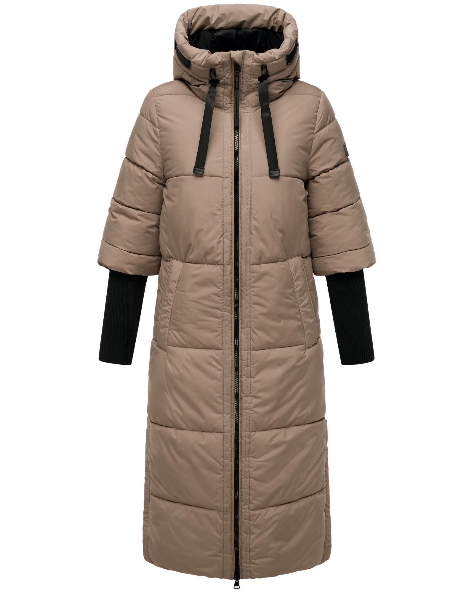 Navahoo Steppmantel Ciao Miau XIV Langer Wintermantel mit Rippstrickärmel