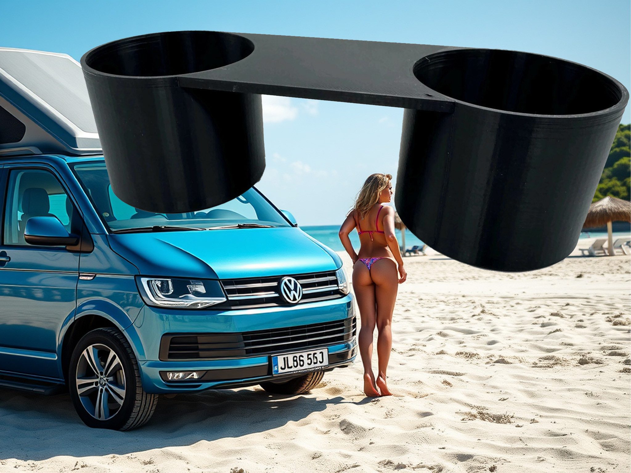eXODA Flaschenhalter Getränkehalter für VW T5 - passgenau und hochstabil, (Getränkehalter mit abnehmenbaren Böden, 1-St., geeignet für kleine Dosen / Flaschen, keine Gummilamellen), Hochwertig Stabil - entfernbare Böden