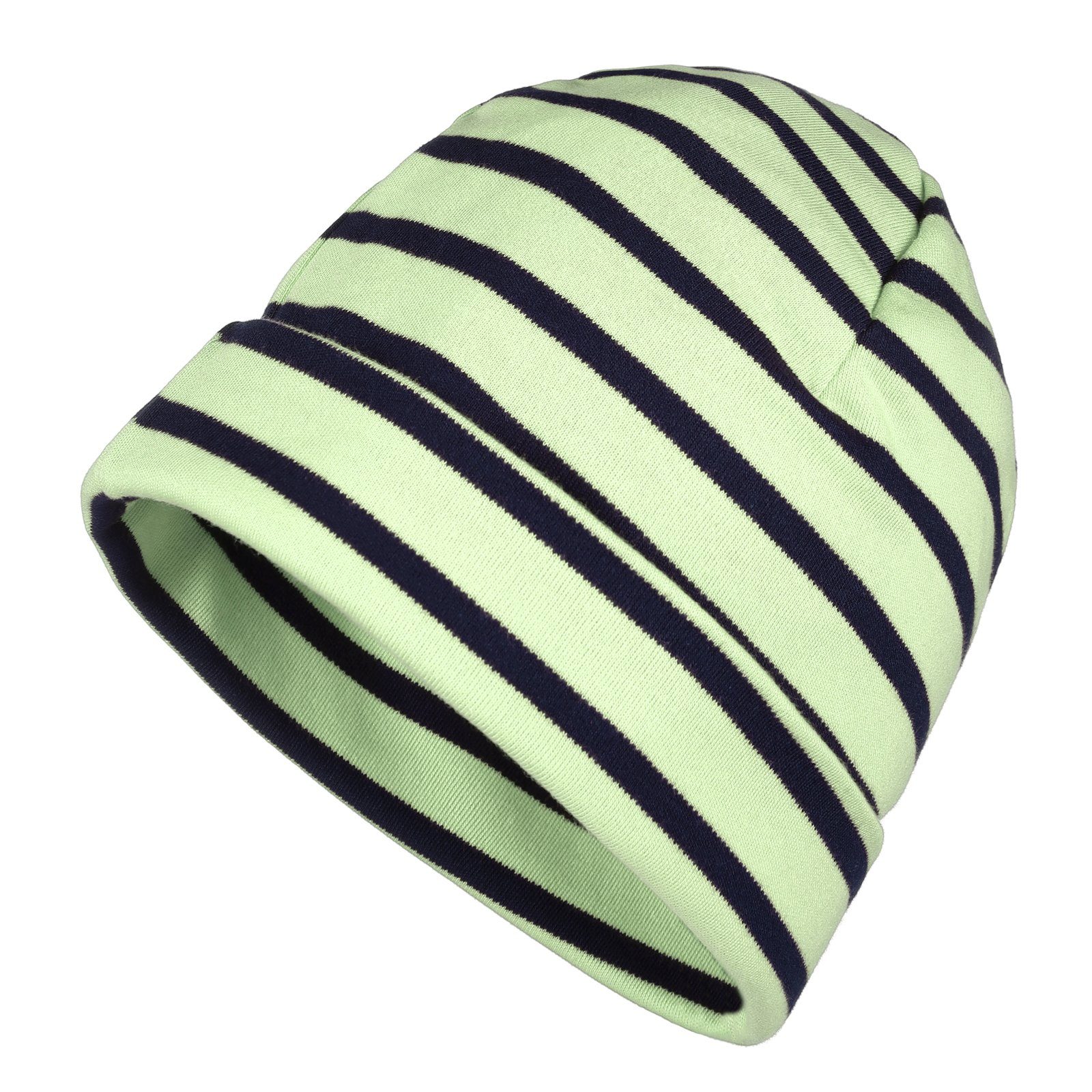 modAS Strickmütze Unisex Mütze Streifen für Kinder & Erwachsene - Ringelmütze Baumwolle (86) lindgrün / marine