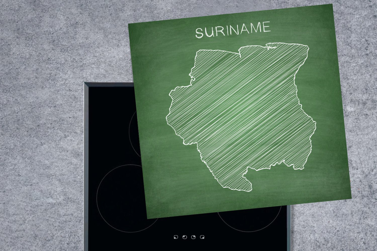 Suriname Illustration 78x78 Herdblende-/Abdeckplatte Karte grünen MuchoWow einer für küche Vinyl, tlg), Wandtafel, von auf Arbeitsplatte einer (1 Ceranfeldabdeckung, cm,