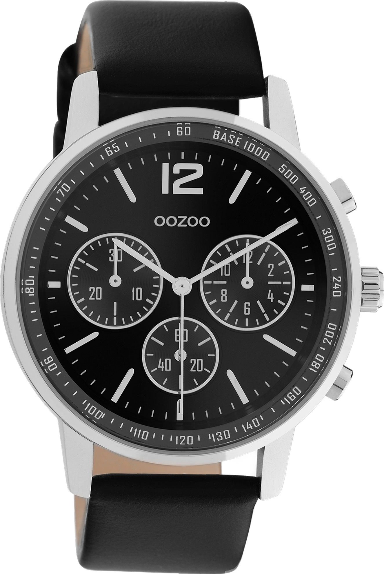 Herrenuhr Herren (ca. Quarzuhr Analog, Casual-Style schwarz OOZOO Lederarmband, rund, Armbanduhr 42mm) Oozoo groß