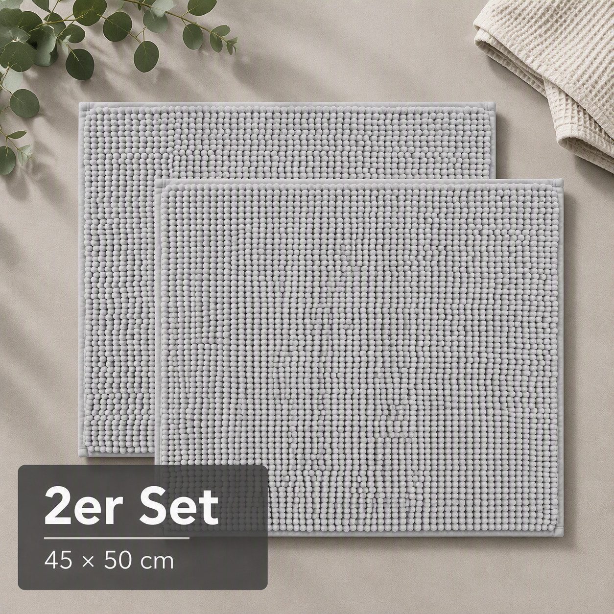 OTTO home Badematte Vanessa Chenille, Standard & Premium, 15cm oder 20cm, auch als 2er Set, rutschhemmend beschichtet, schnell trocknend, strapazierfähig, fußbodenheizungsgeeignet, Polyester, rechteckig, 2-tlg. 45 cm x 50 cm, Uni Farben, besonders weich,