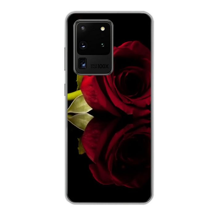 MuchoWow Handyhülle Rosen - Schwarz - Rot Phone Case Handyhülle Samsung Galaxy S20 Ultra Silikon Schutzhülle