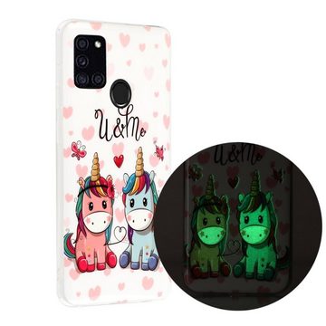 Wigento Handyhülle Für Samsung Galaxy A21s Silikon Case TPU Motiv Einhorn Couple Schutz Muster Tasche Hülle Cover Etuis Zubehör