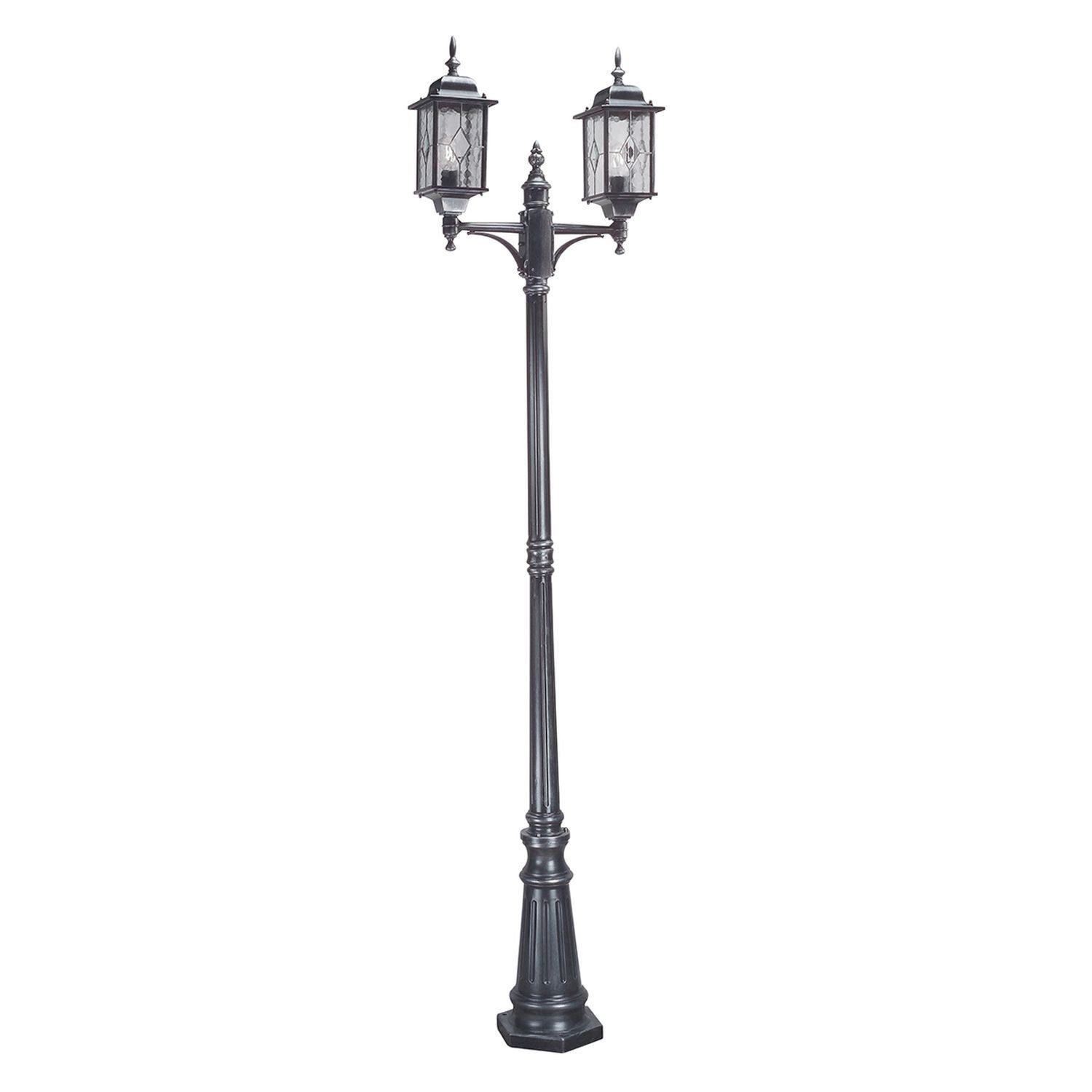 Licht-Erlebnisse Außen-Stehlampe THOMPSON, ohne Leuchtmittel, Wegeleuchte IP43 E27 228,5 cm Glas Metall Vintage Kandelaber Terrasse