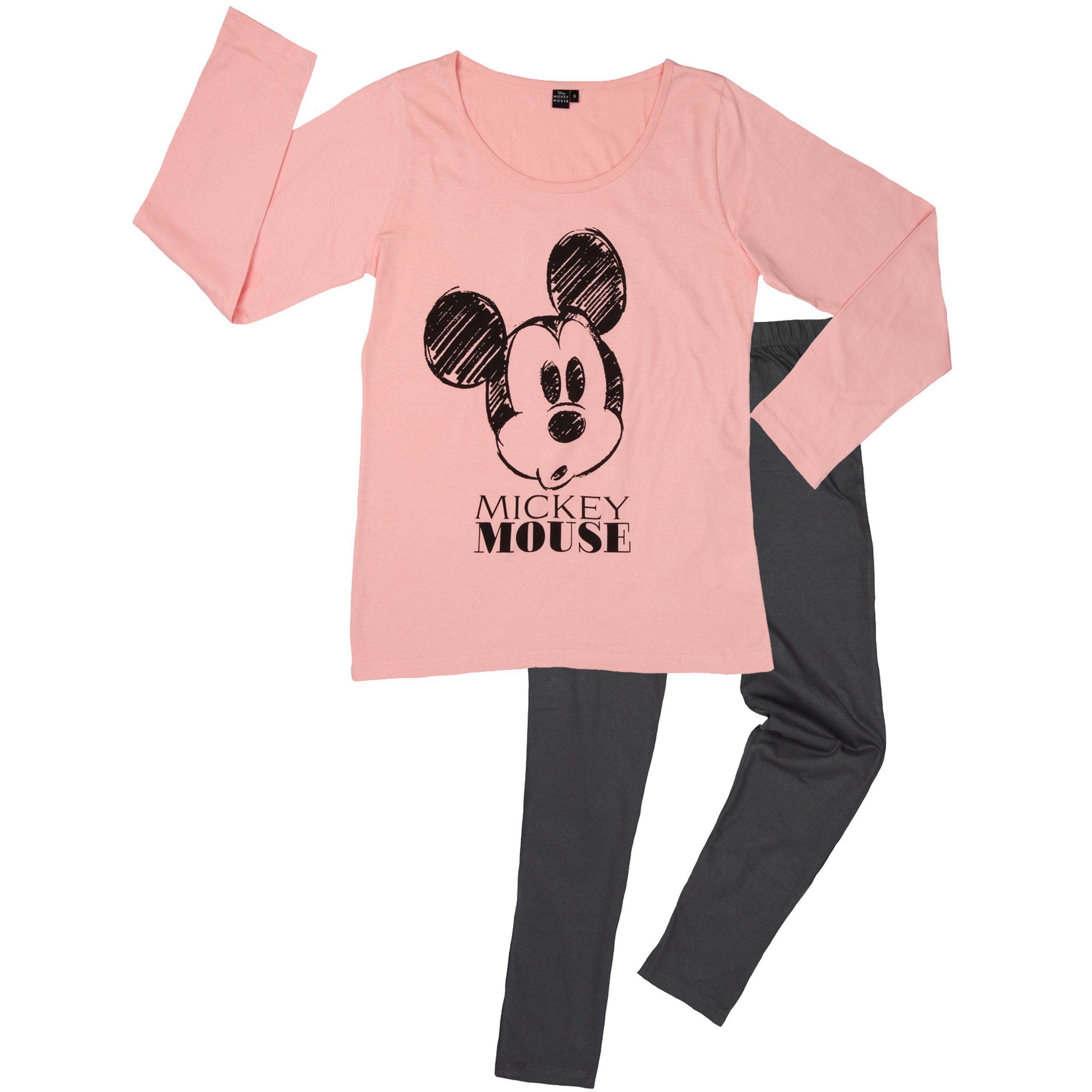 United Labels® Schlafanzug Disney Mickey Mouse Schlafanzug für Damen Rosa/Grau