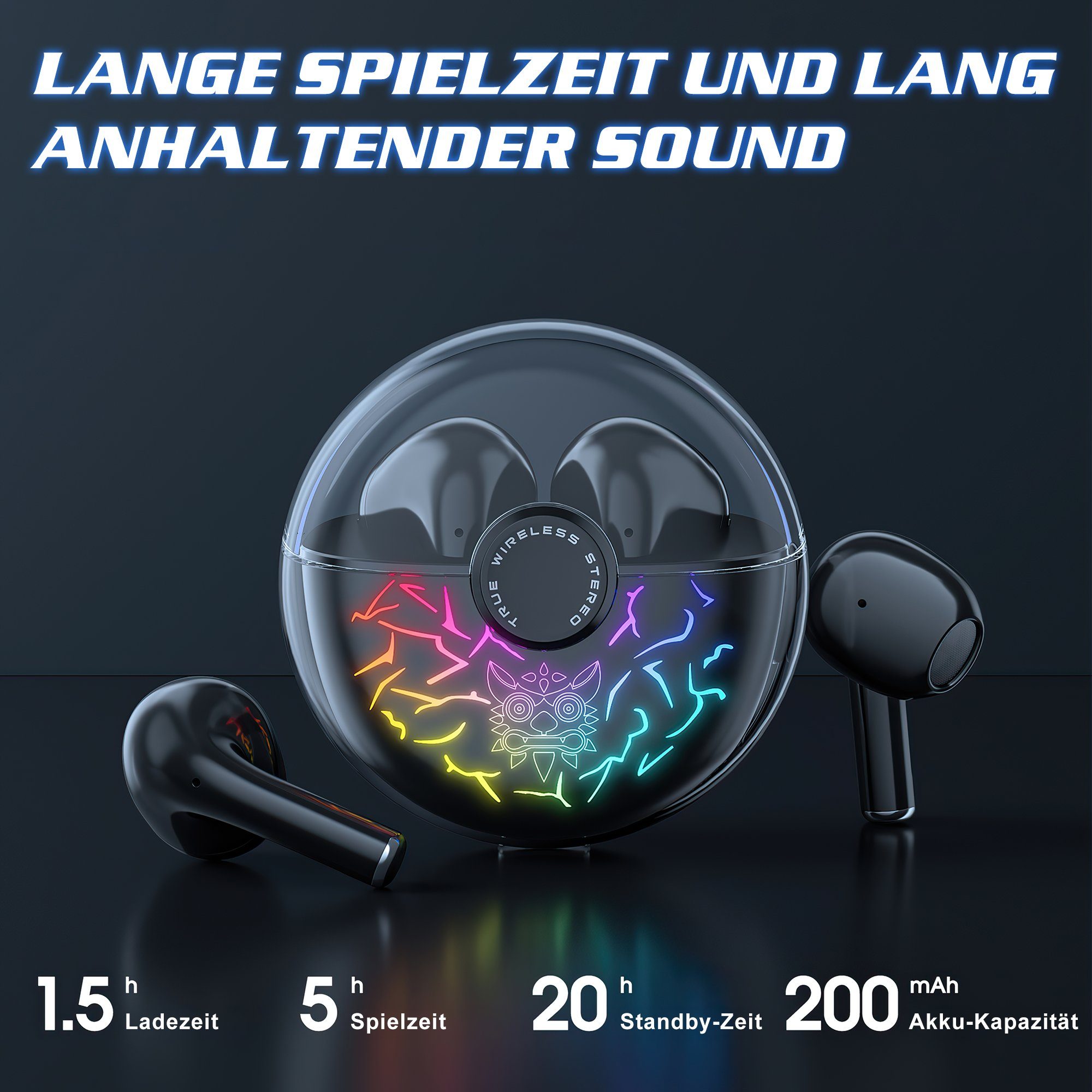 True Schwarz (Voice Wireless In-Ear-Kopfhörer Bluetooth Vbrisi Assistant, Ear Bluetooth) Bluetooth 5.1 In Kopfhörer Kopfhörer,