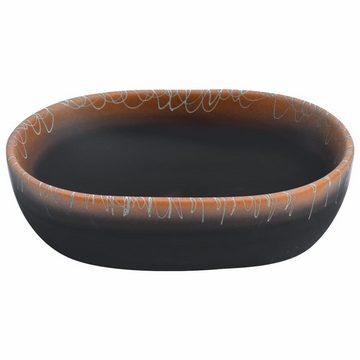 vidaXL Waschbecken Aufsatzwaschbecken Schwarz und Orange Oval 47x33x13 cm Keramik