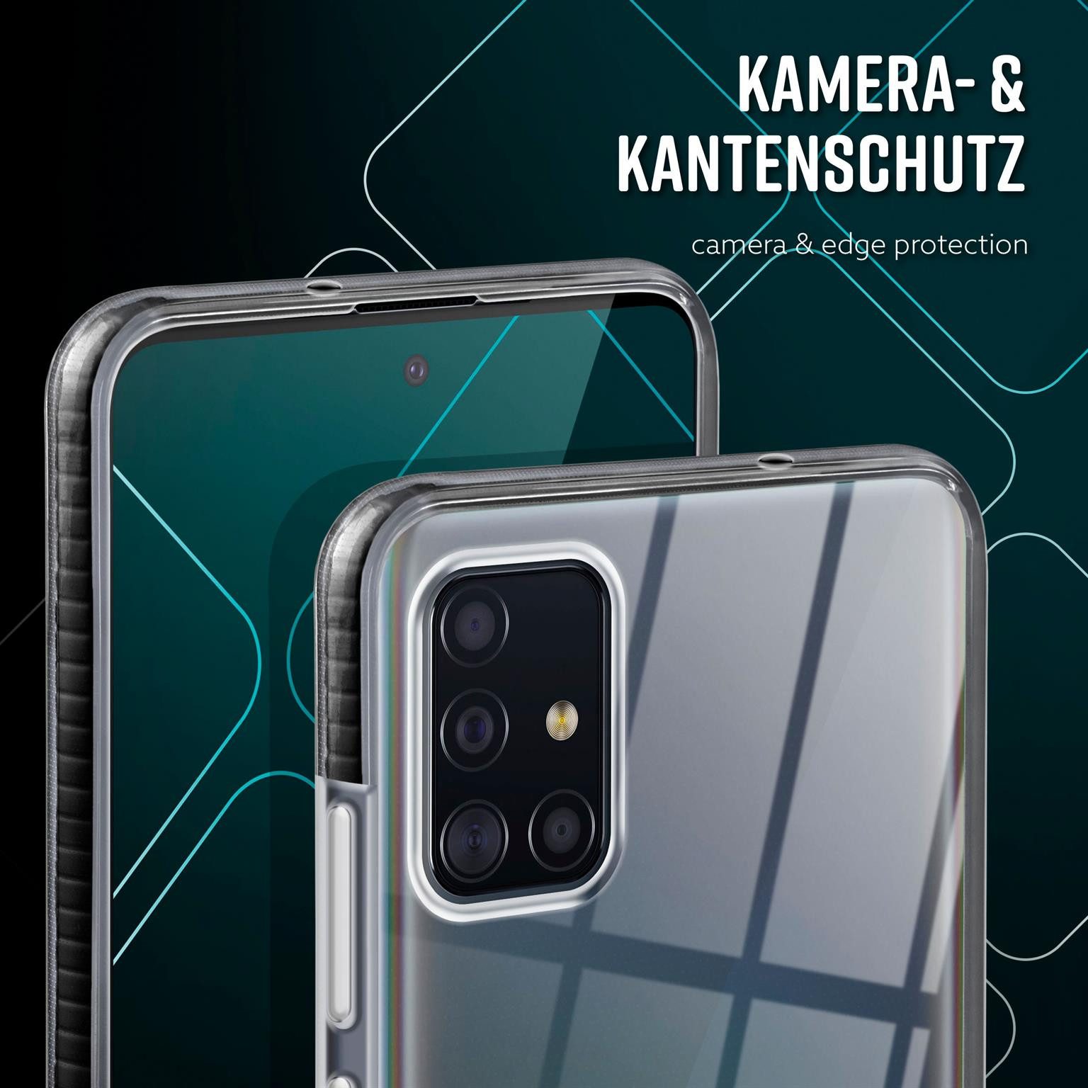 ONEFLOW Handyhülle für Samsung Galaxy A51 Hülle Silikon Cushion Case Schwarz 6,5 Zoll, Schutzhülle Transparent Bumper Back Cover Silikonhülle Durchsichtig