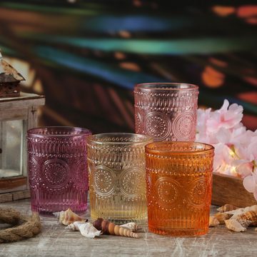 MARELIDA Glas Trinkglas lila 280ml Wasserglas Saftglas Vintage Boho Blumenmuster, Glas