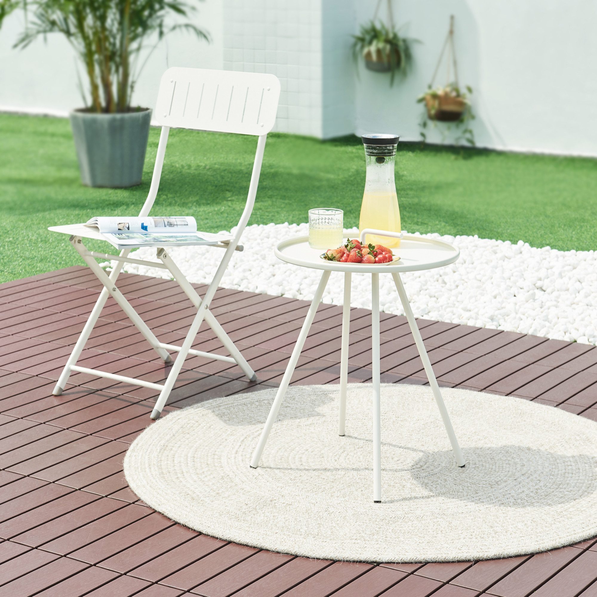 en.casa Gartentisch, Gartentisch »Fosen« 55 x Ø 42 cm Weiß