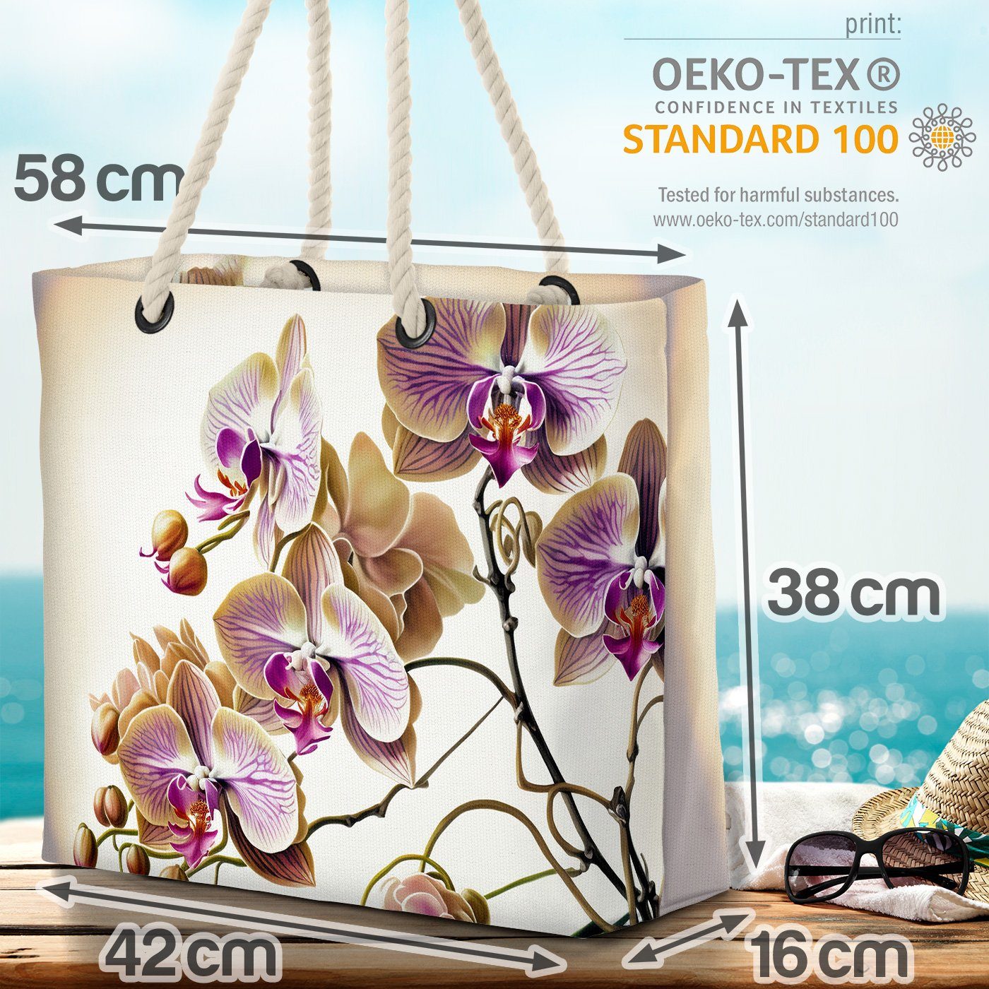 Blüten blumenmuster (1-tlg), blumenstrauss Strandtasche Malerei gebl VOID Orchideen blumen Druck