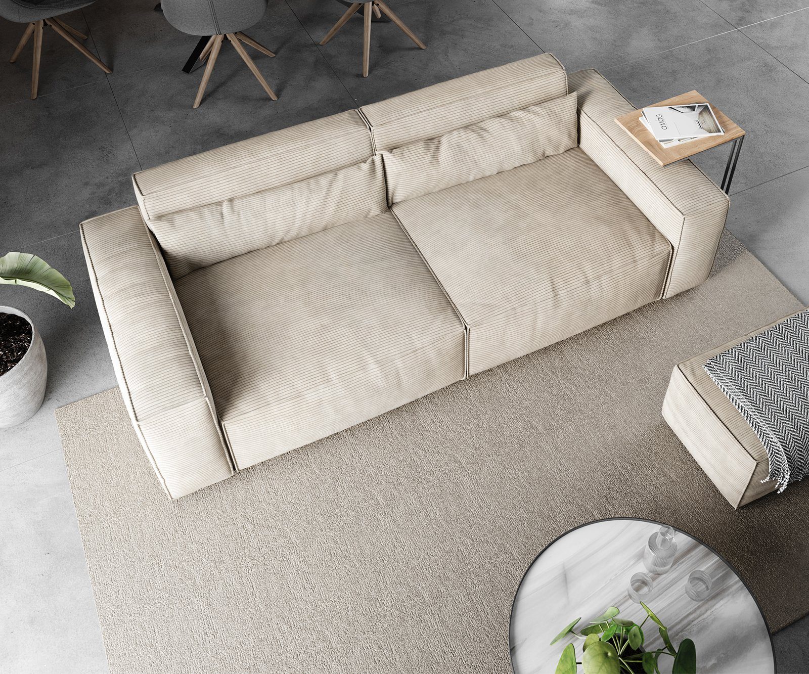 DELIFE Big-Sofa Sirpio, L Cord Hocker mit Beige 260x110 cm