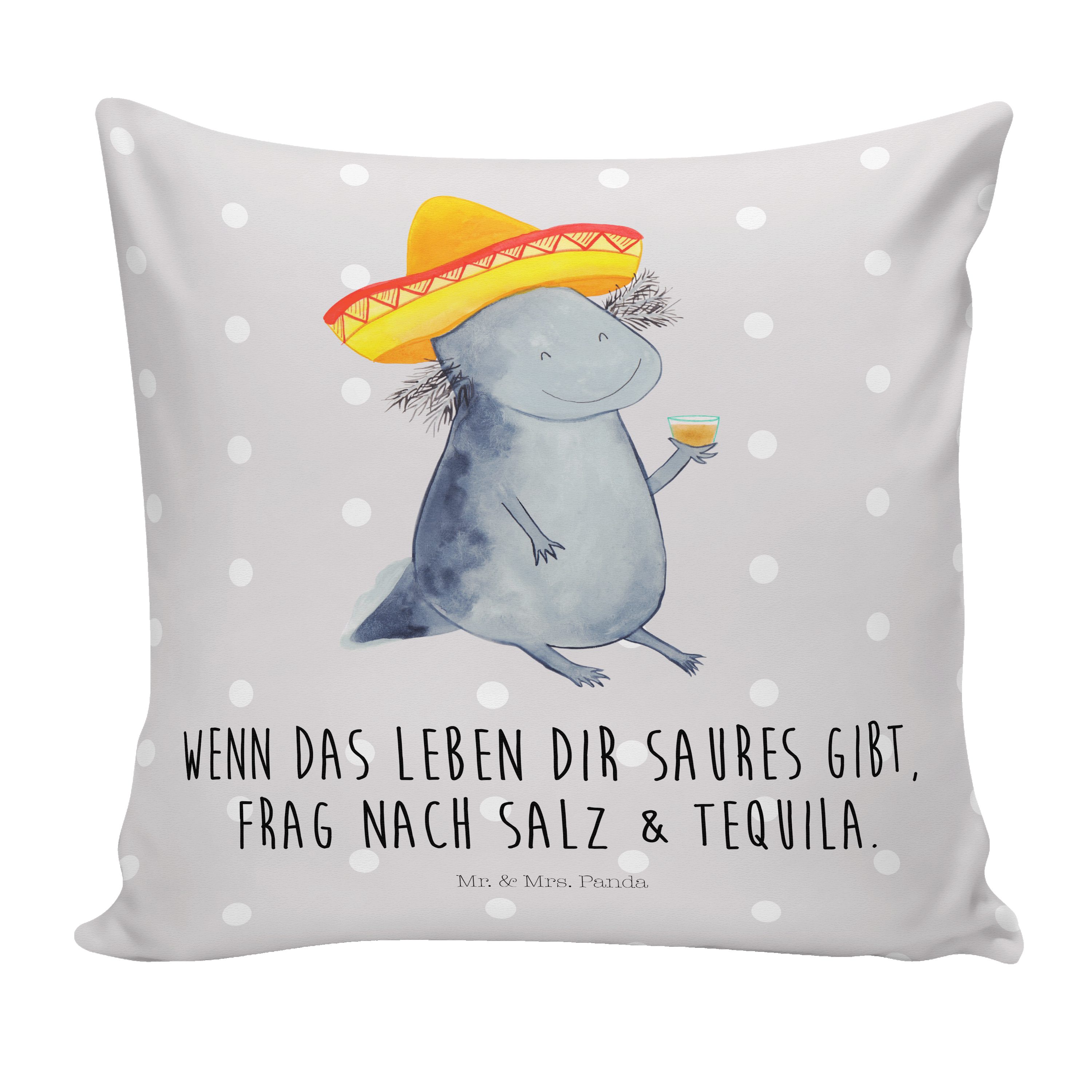 Mr. & Mrs. Panda Dekokissen Axolotl Tequila - Grau Pastell - Geschenk, Zitrone, Sofakissen, Molch