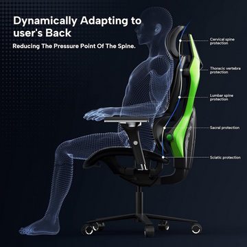 EE EUREKA ERGONOMIC Gaming-Stuhl (Lendenwirbelstütze Komfortabler Computer Stuhl), Mesh Stuhl mit 4D Armlehnen mit Lendenwirbelstütze Atmungsaktiv 125KG