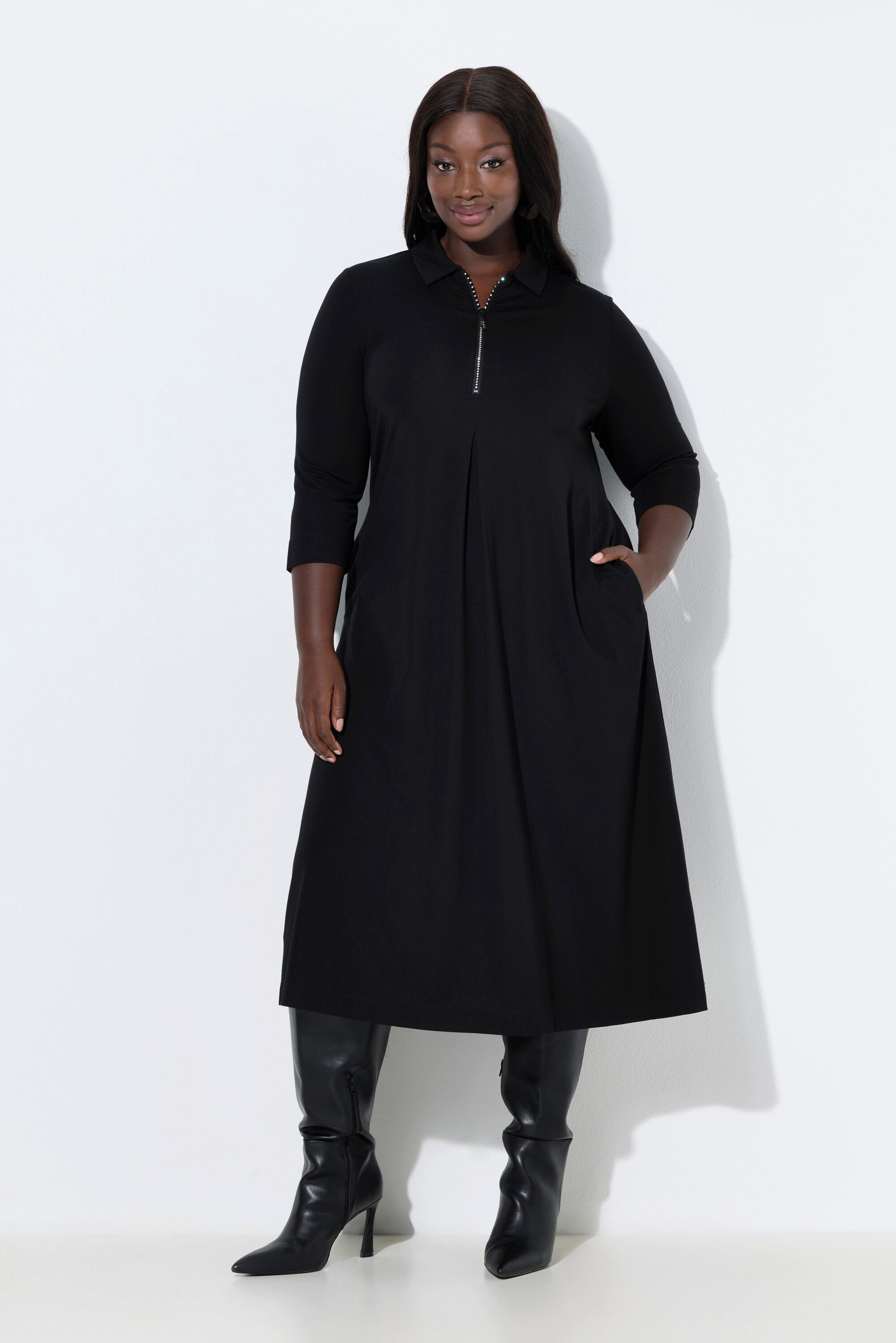 Ulla Popken Midikleid Puntokleid Glitzer-Reißverschluss 3/4-Arm günstig online kaufen