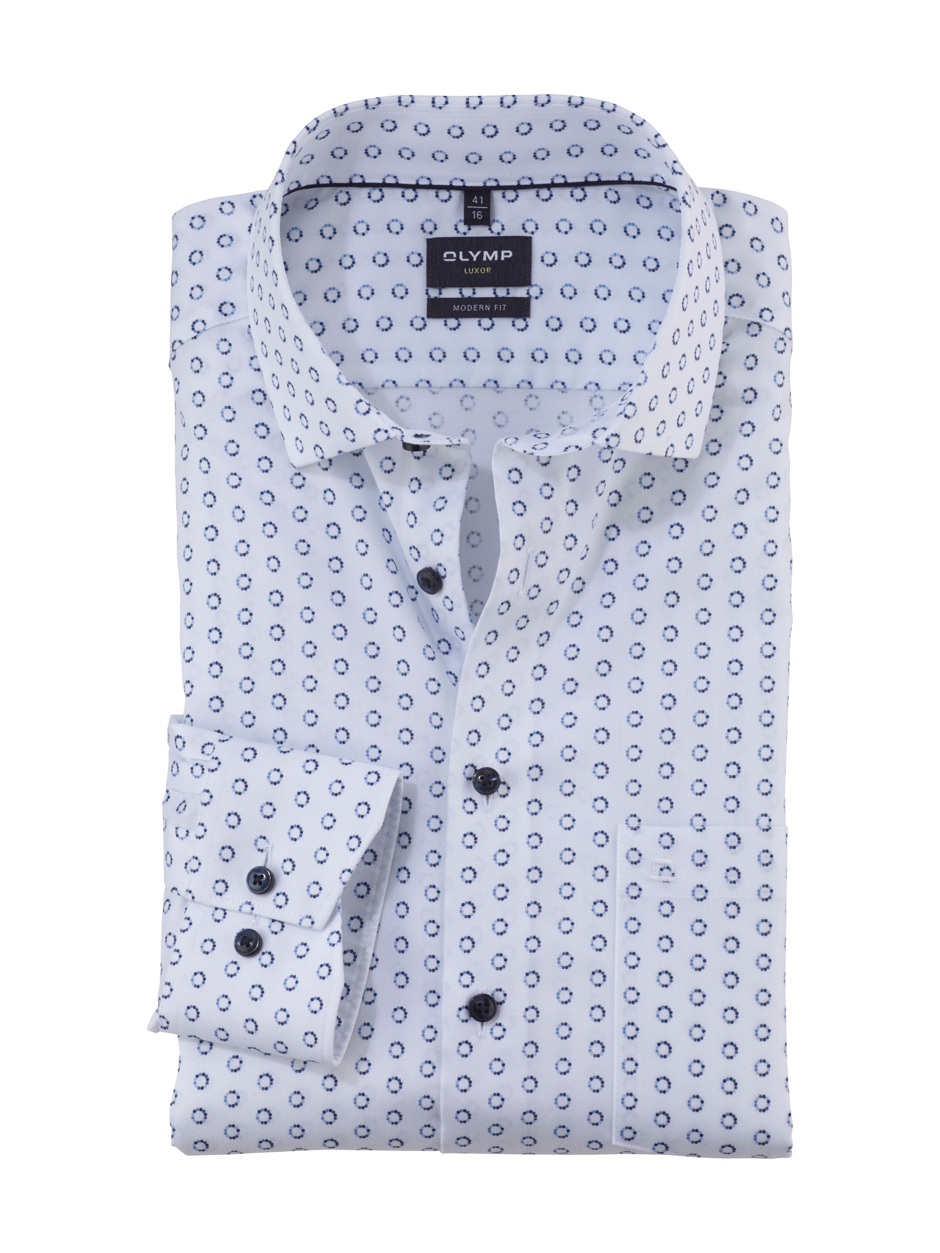 OLYMP Luxor Hemd Extra Long Sleeves Druck Weiß   - Größe 40 günstig online kaufen
