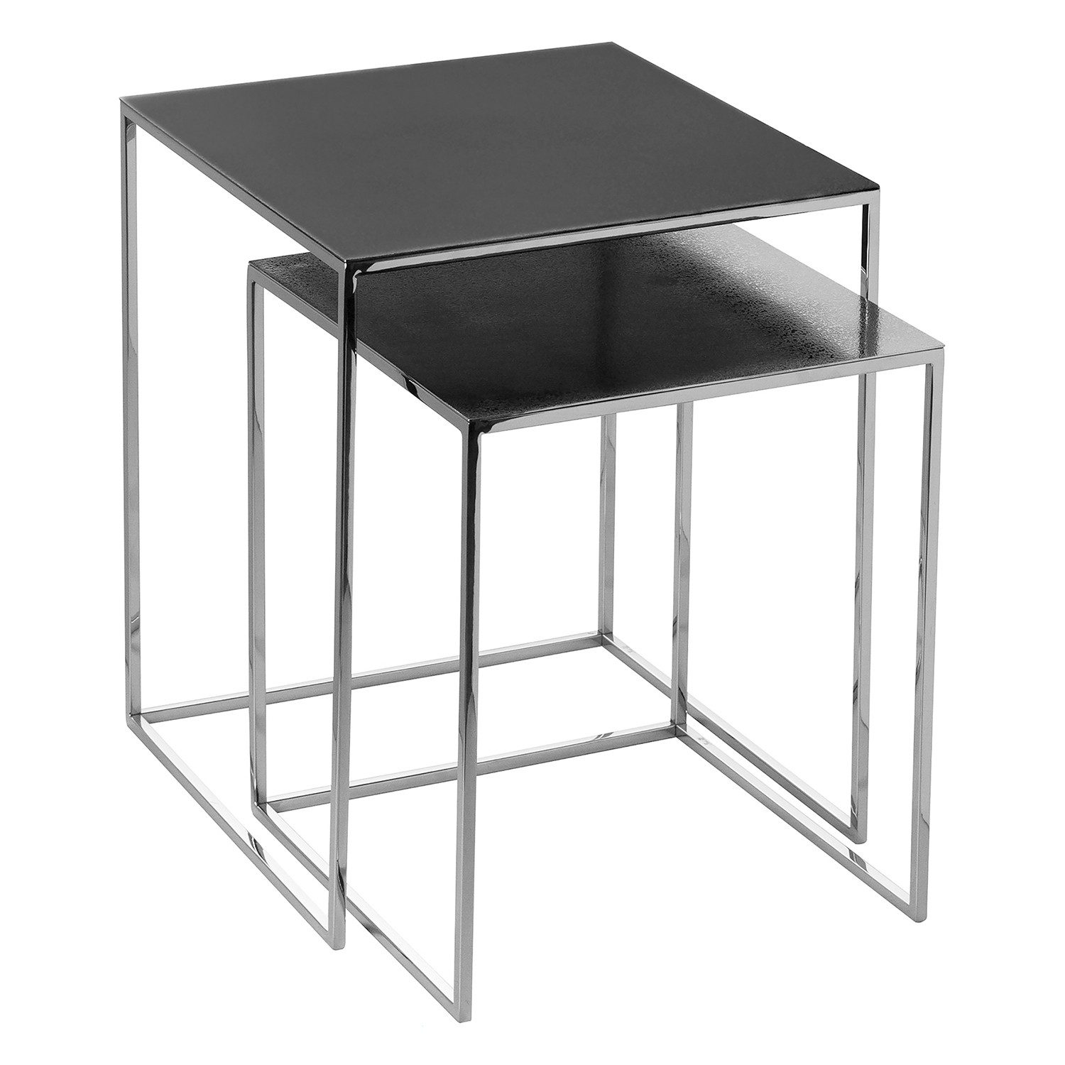 Tabletttisch LORET Beistelltisch 2er Set - H.48cm x B.40cm - schwarz/silber
