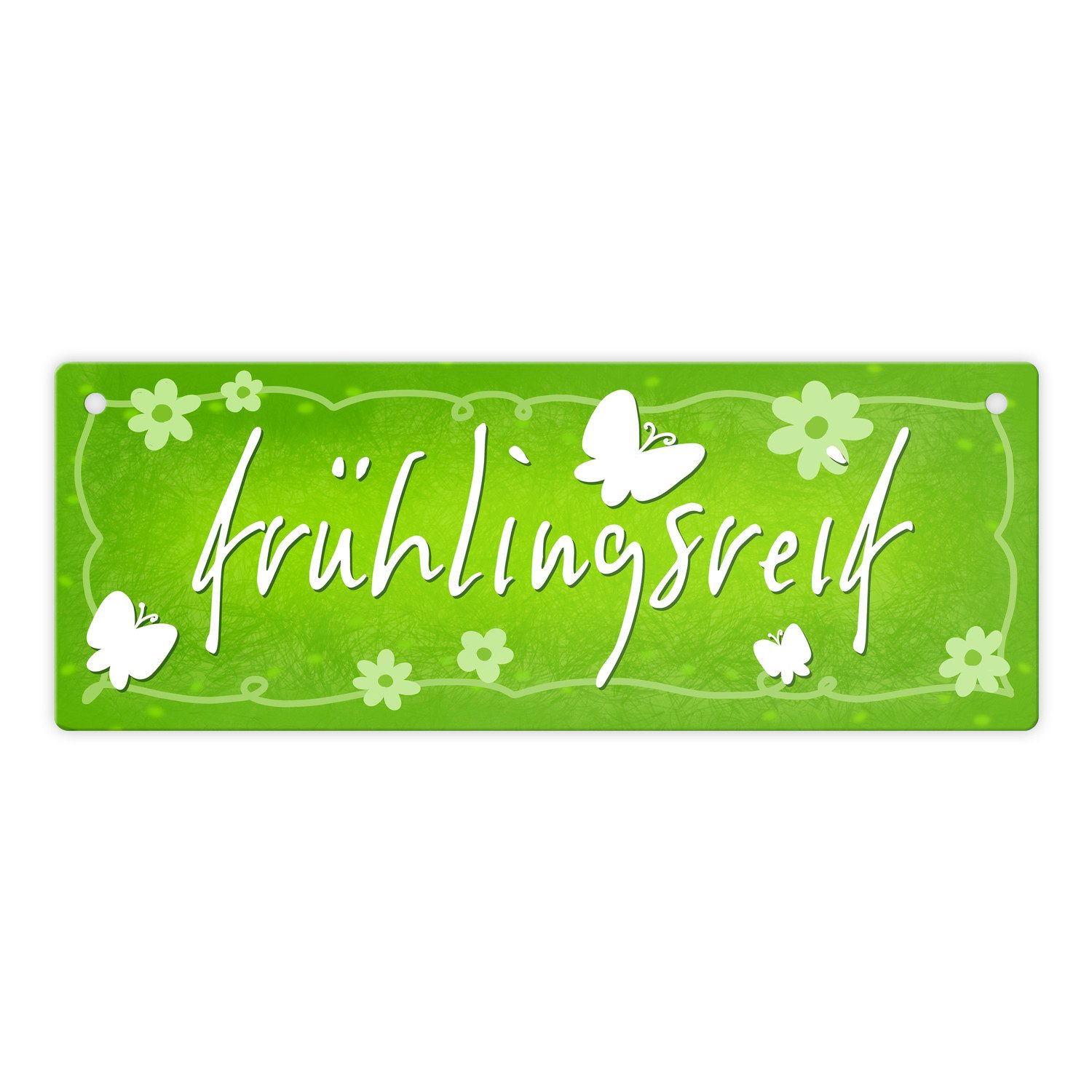 Metallschild Frühlingsreif Metallschild mit Schmetterlingen und Blumen