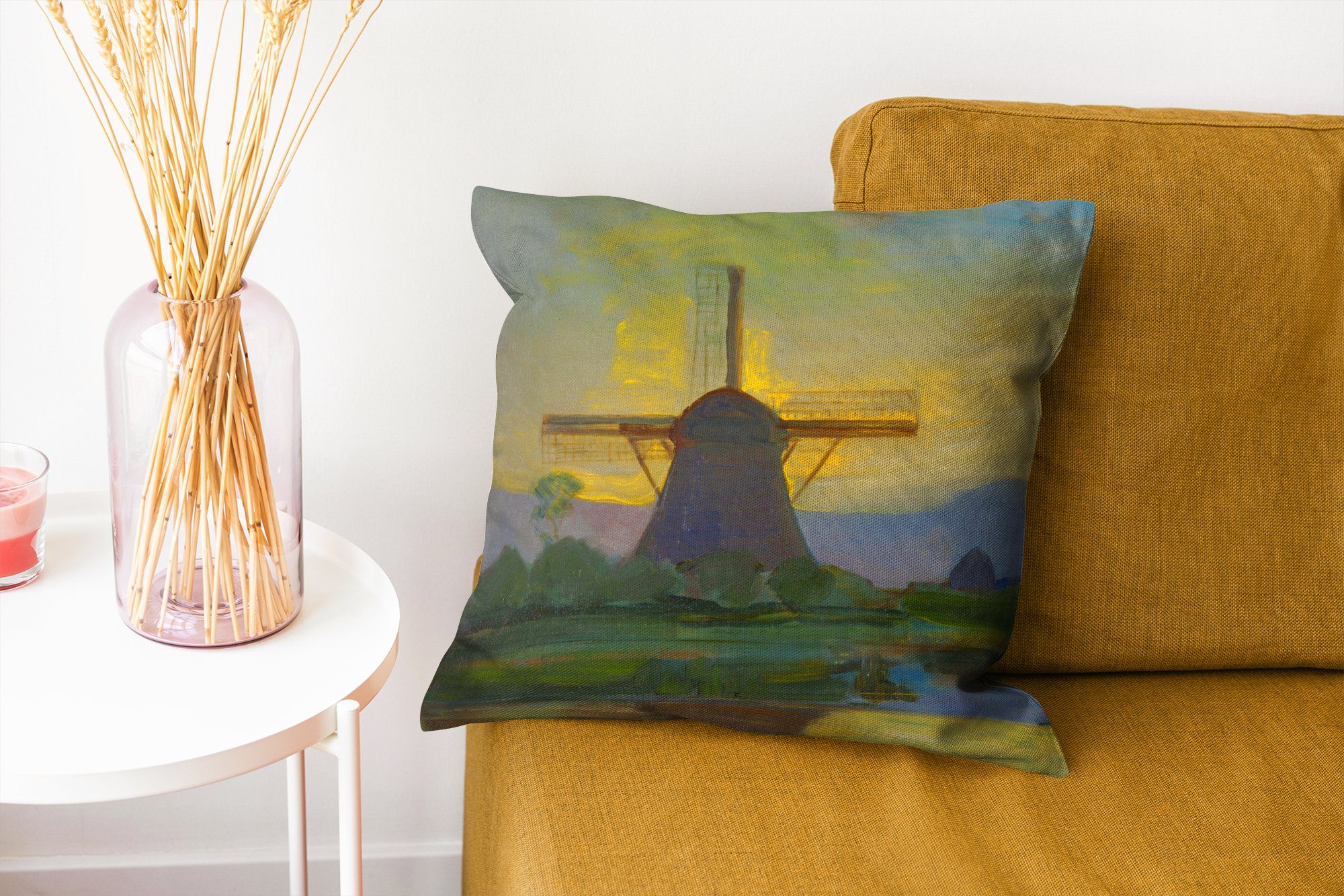 Füllung Mondrian, mit Deko, Schlafzimmer, MuchoWow Wohzimmer, Dekokissen Sofakissen - für Piet Zierkissen Östliche Windmühle