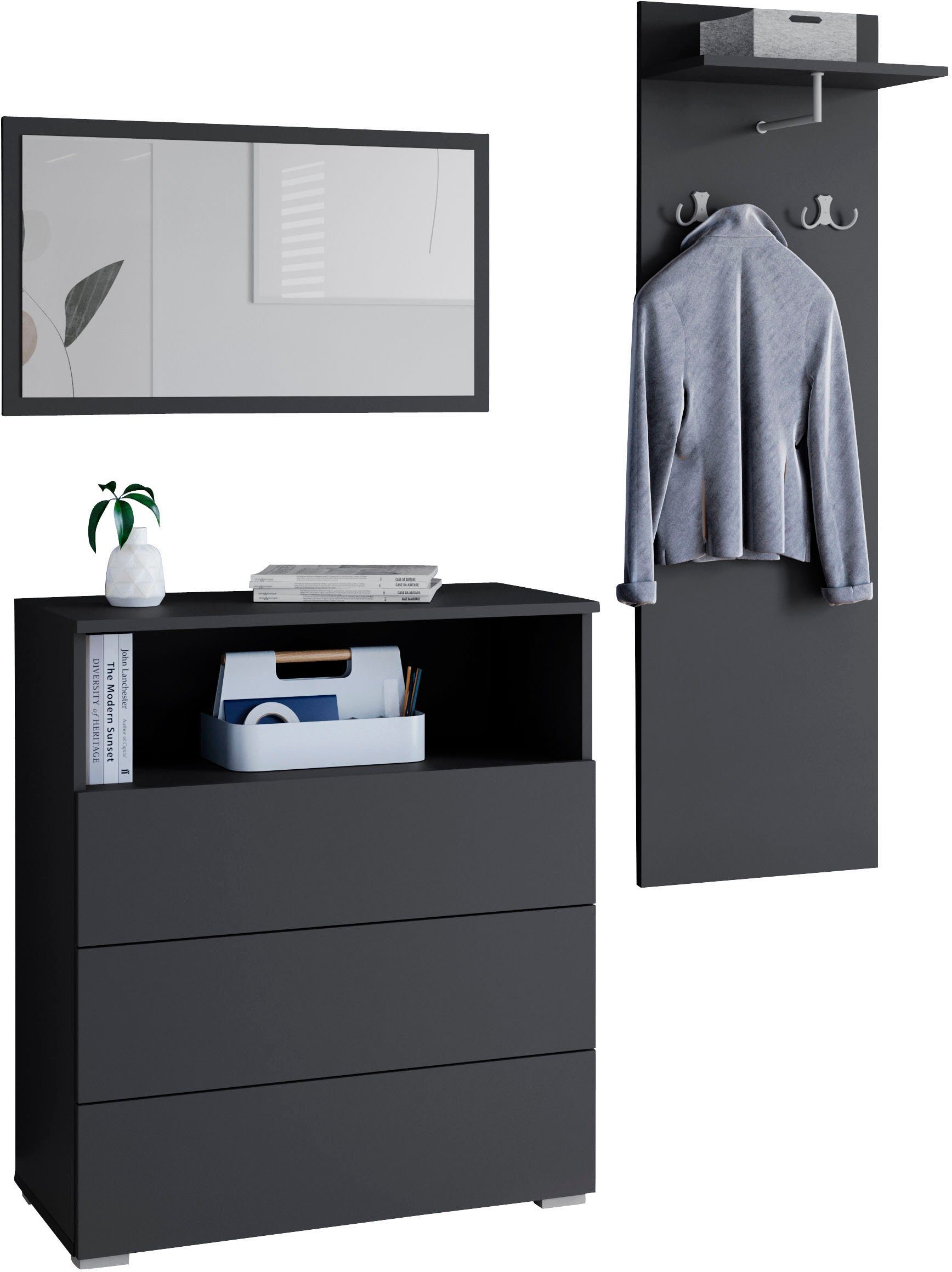 OTTO home Garderoben-Set PARIS/ TOKYO, (Komplett-Set, 3-St), Garderoben- Set Breite 140cm, hochkant oder quer montierbar Spiegel