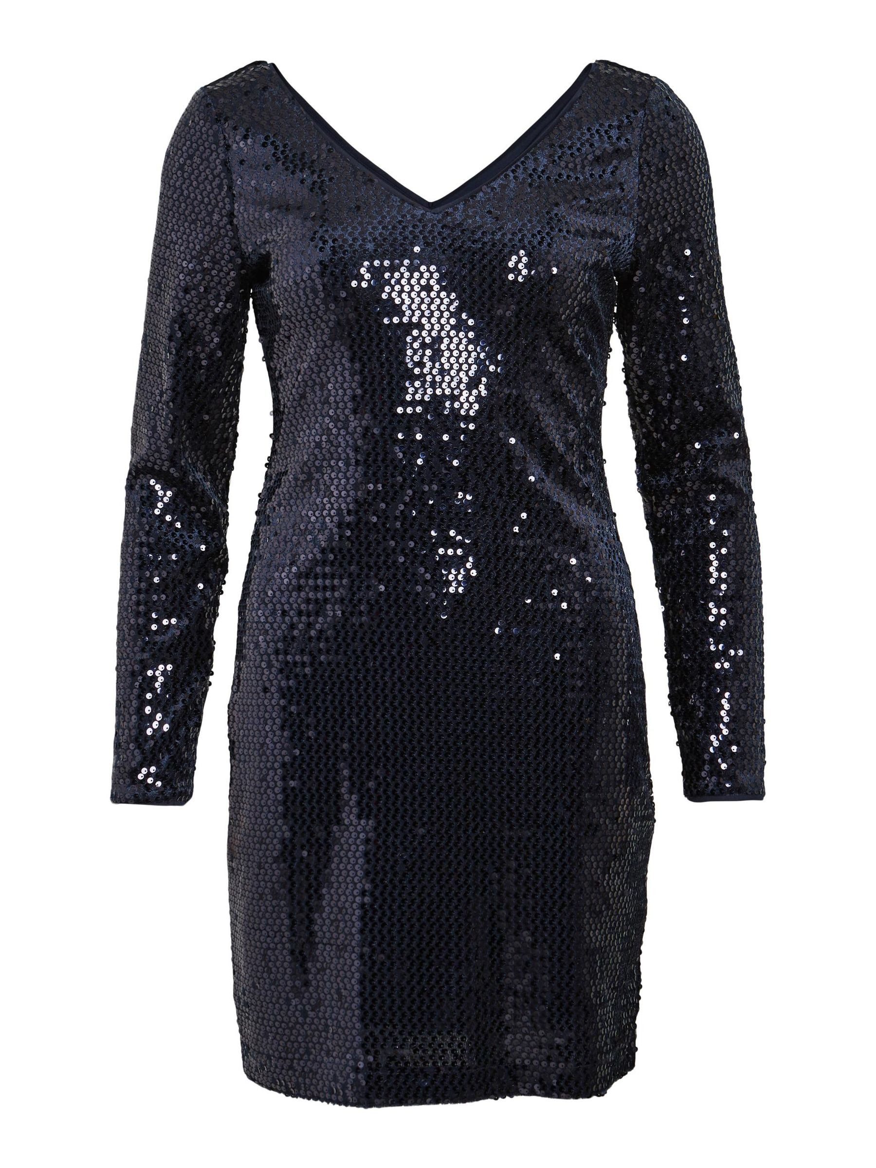 Vila Abendkleid Mini Pailletten V-Ausschnitt VISADIE (kurz) VISADIE L/S V-NECK SHORT DRESS/DC