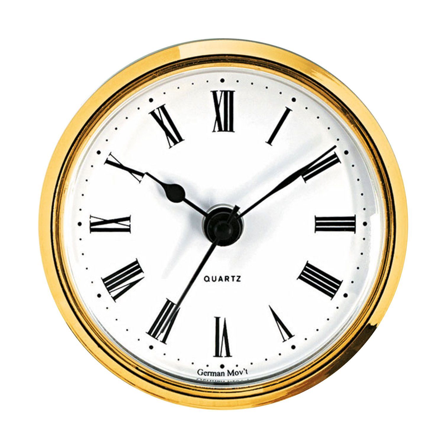 Selva Technik Wanduhr Einsteckwerk, Trommel 57 mm, Lünette 86 mm, Gold, weißes Zifferblatt, römisch
