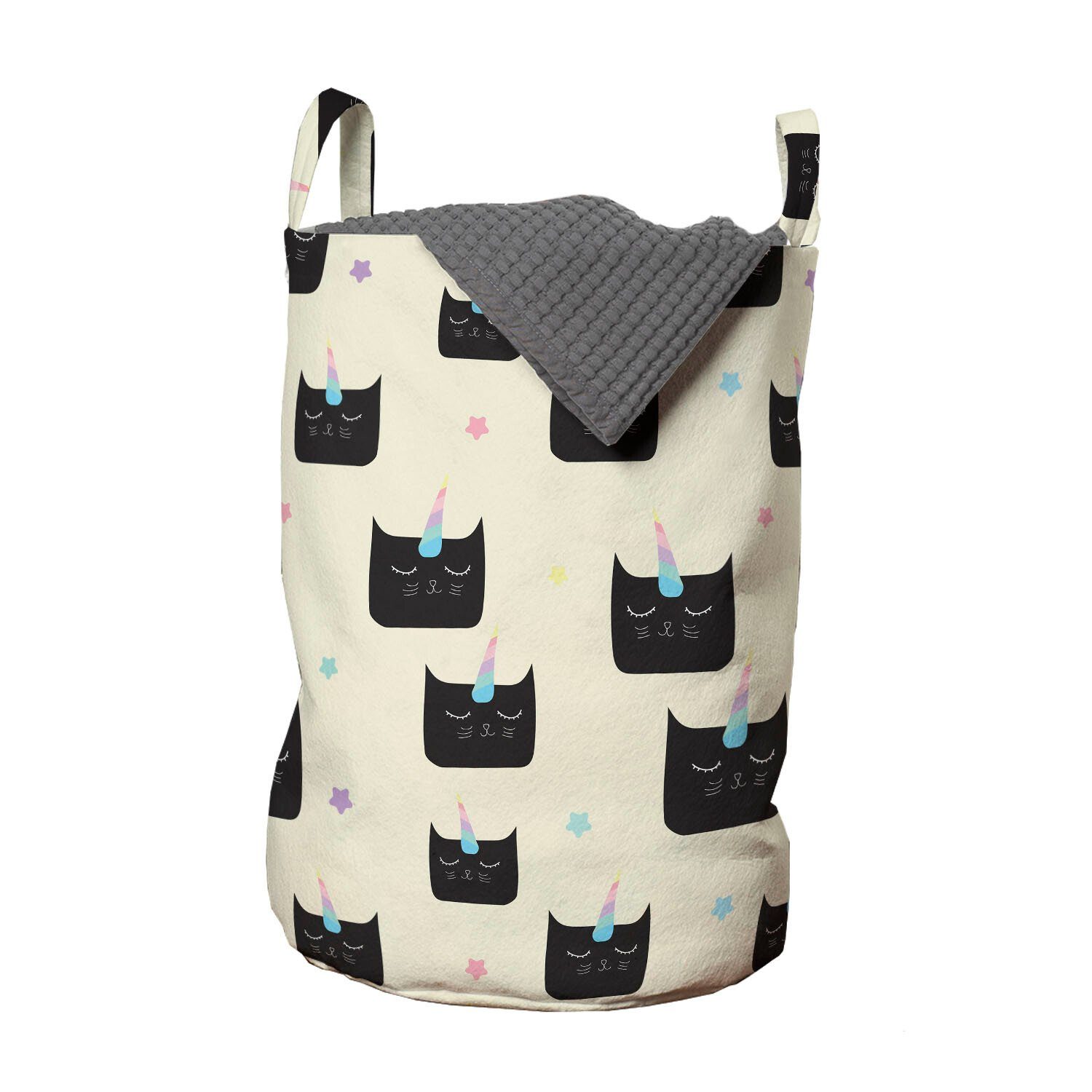 Abakuhaus Wäschesäckchen Wäschekorb für Unicorn Katzen-Muster Karikatur Kordelzugverschluss Griffen mit Waschsalons