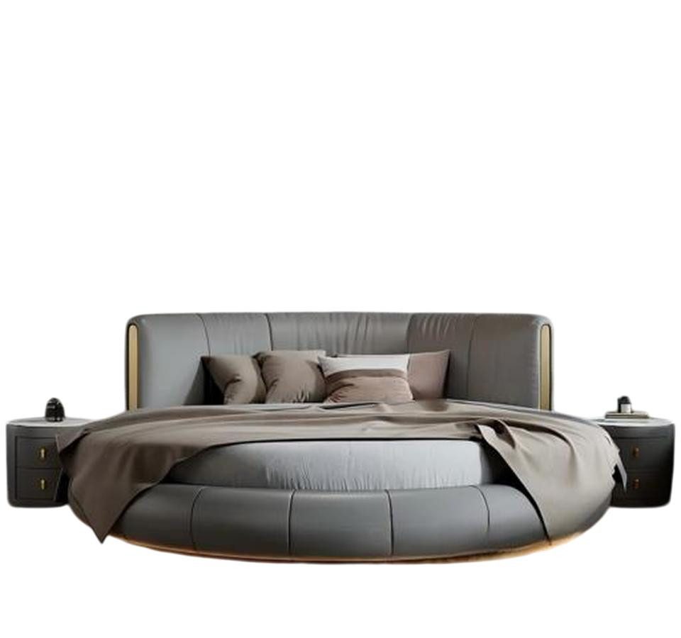 JVmoebel Rundbett Exklusives Rundbett Grau Beige aus Leder für modernes Schlafzimmer, Made in Europe
