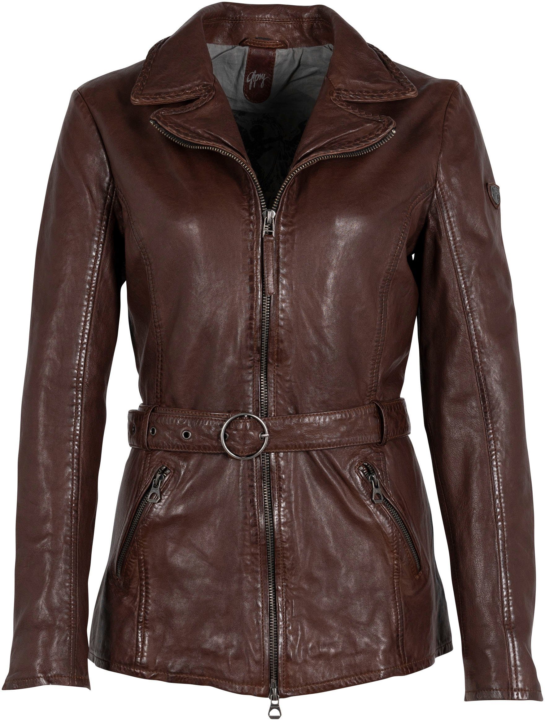 GWBeeja Ärmelabschluss RF Lederjacke am mit chestnut Zipper Gipsy