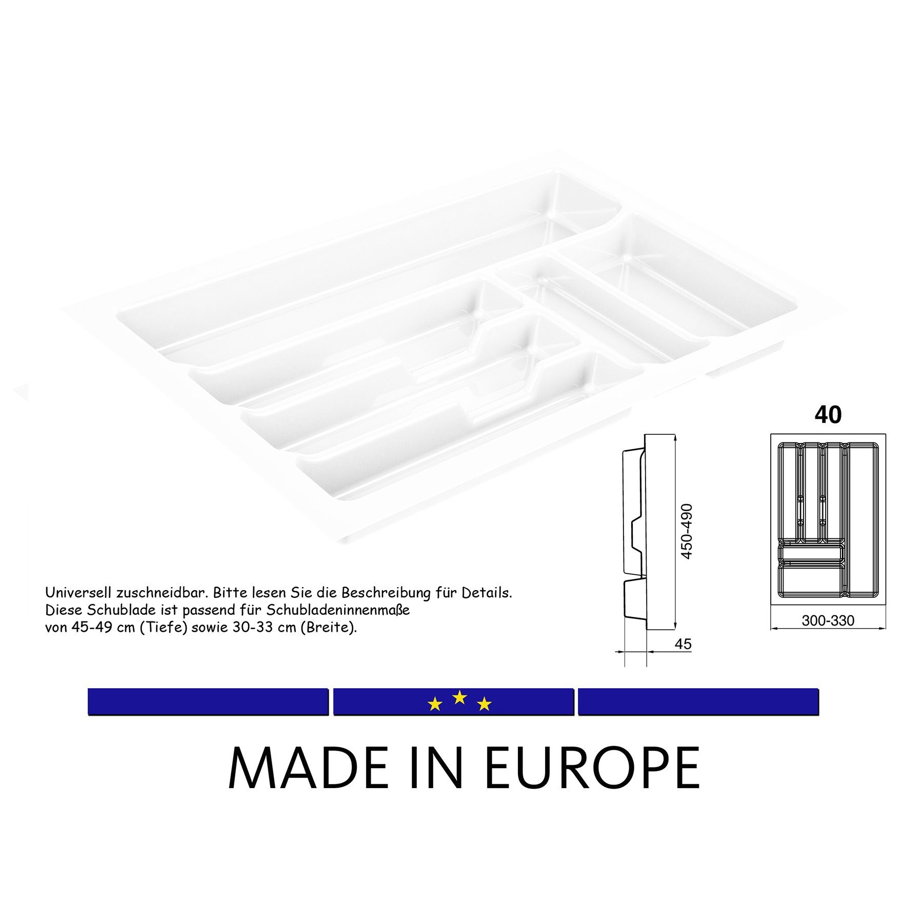 BigDean Schubladeneinsatz Besteckkasten Besteckeinsatz 40 cm Zuschneidbar 3 günstig online kaufen