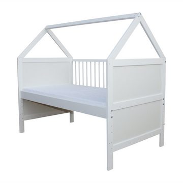 Micoland Kinderbett Babybett Juniorbett Haus 140x70cm + Matratze + Schublade Weiß
