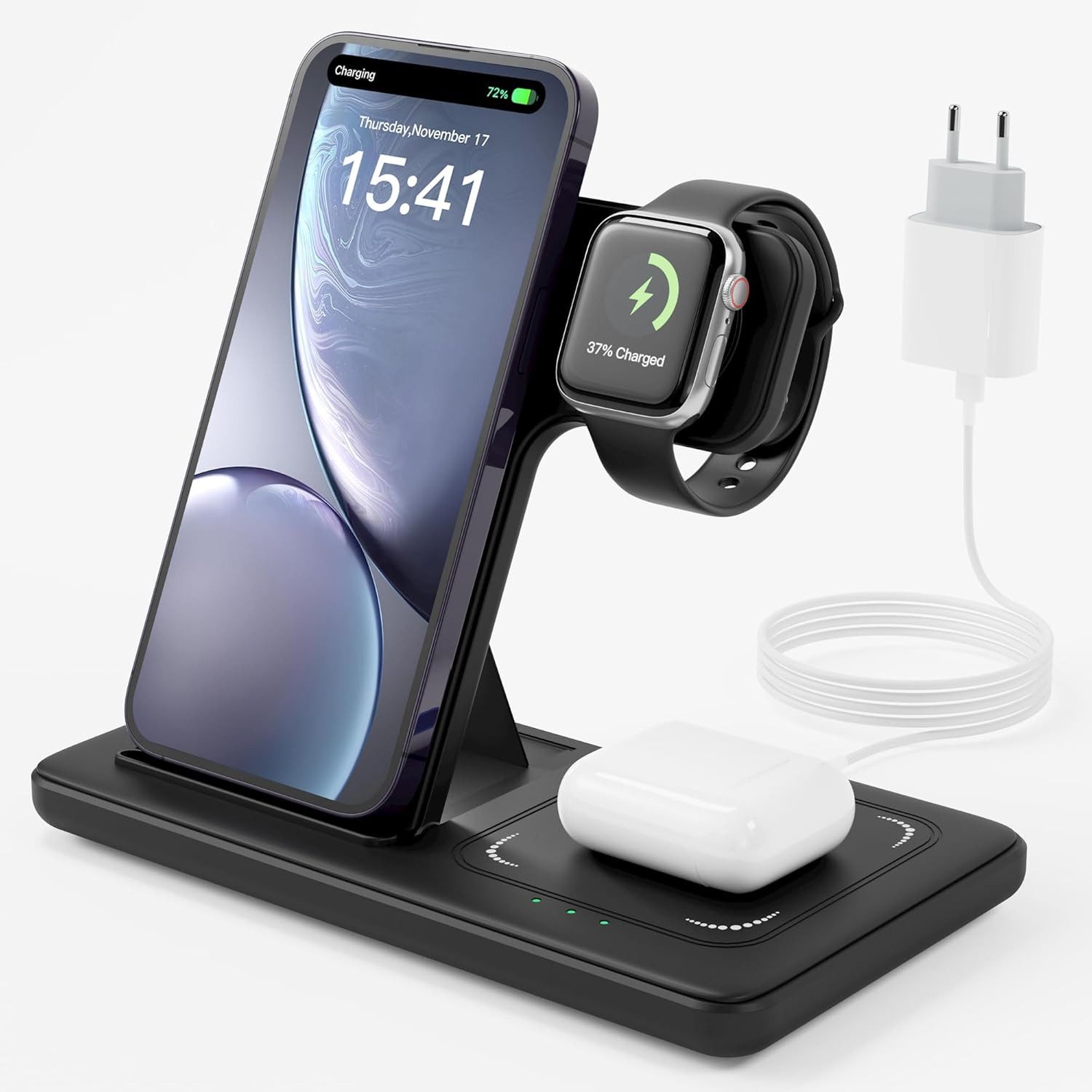 LUOATIP 3 in 1 Wireless Charger für iPhone Apple Watch und AirPods Dock Wireless Charger (3000 mA, Magnetische 3 in 1 Ladestation für iPhone Apple Watch AirPods Dock, 3 in 1 Wireless Charger Induktionsladestation mit 20W Netzteil Set, MagSafe kompatibel S