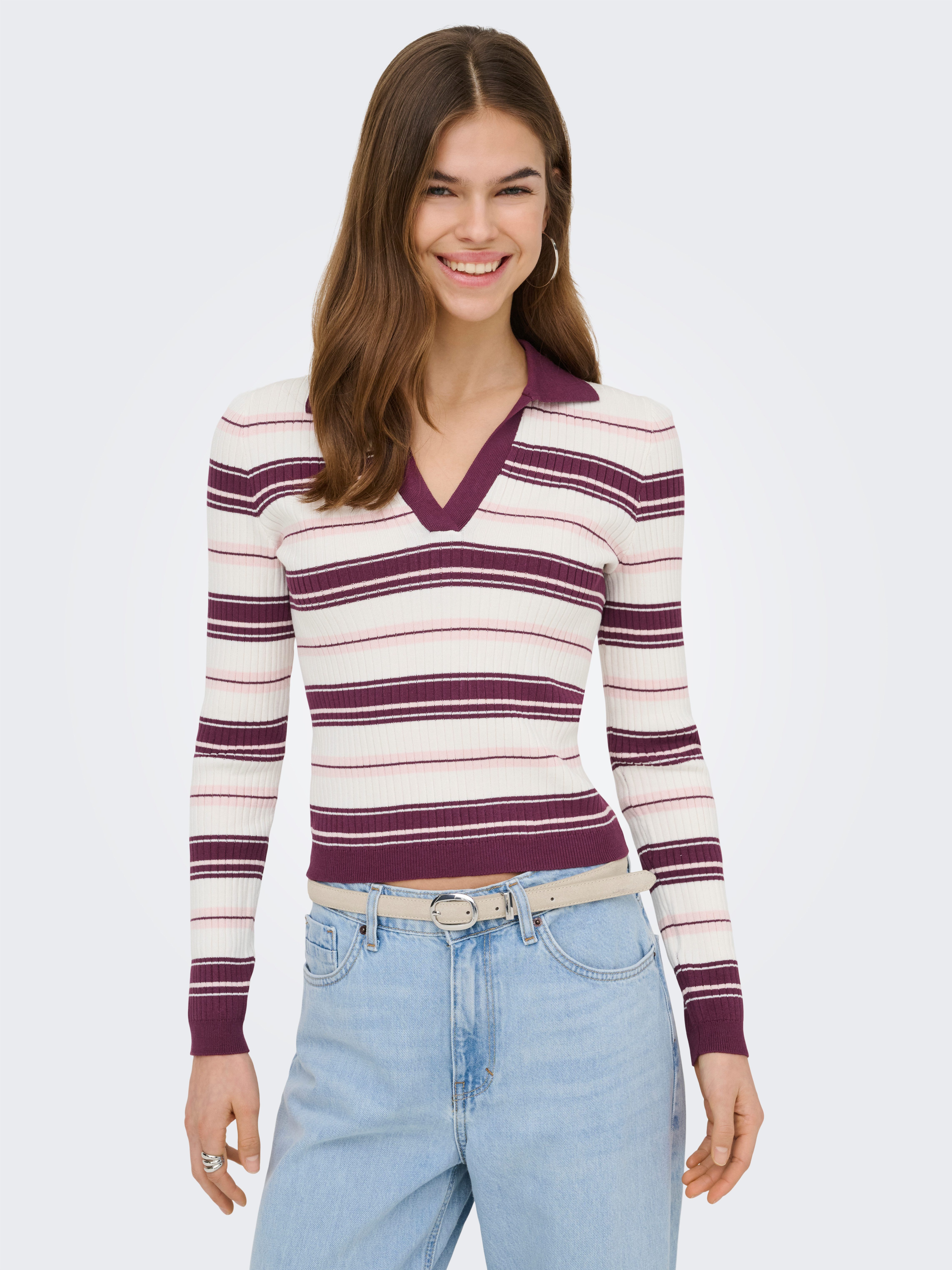 ONLY Polokragenpullover ONLKAYA LIFE LS STRIPE POLO NOOS KNT