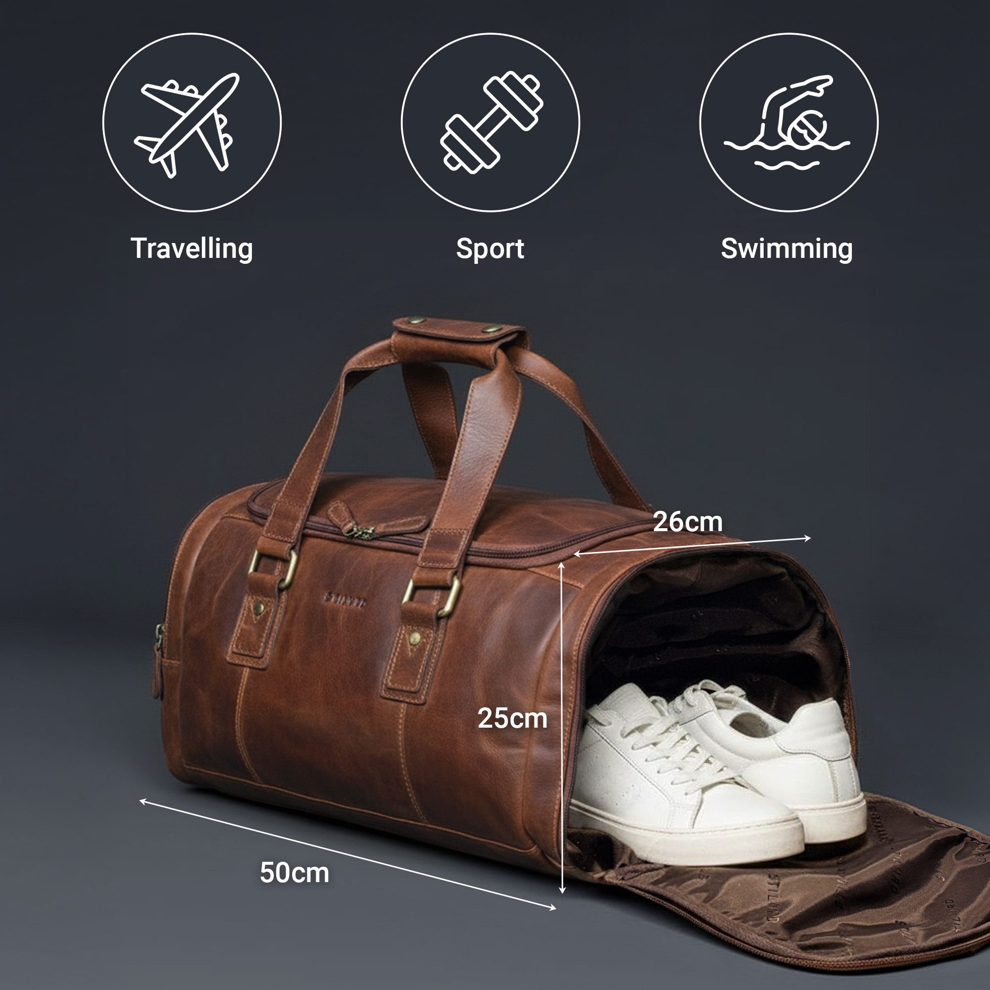 STILORD Weekender "Salvador" Robuster Weekender Herren Leder mit Schuhfach 30L