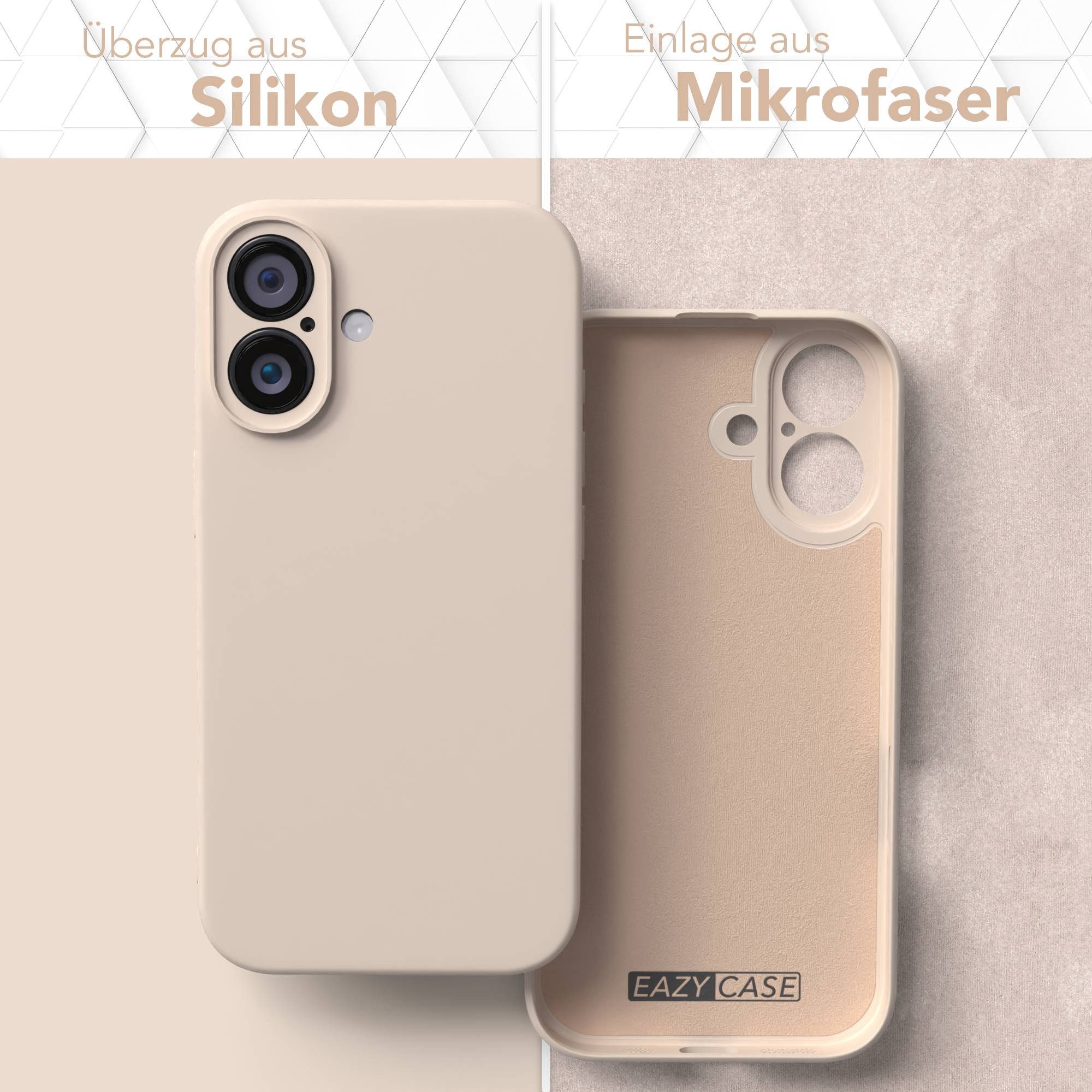 EAZY CASE Handyhülle für Apple iPhone 16 Hülle Silikon 6,1 Zoll, Bumper Case Matt Slimcover Silikonschutzhülle elastisch Taupe / Beige