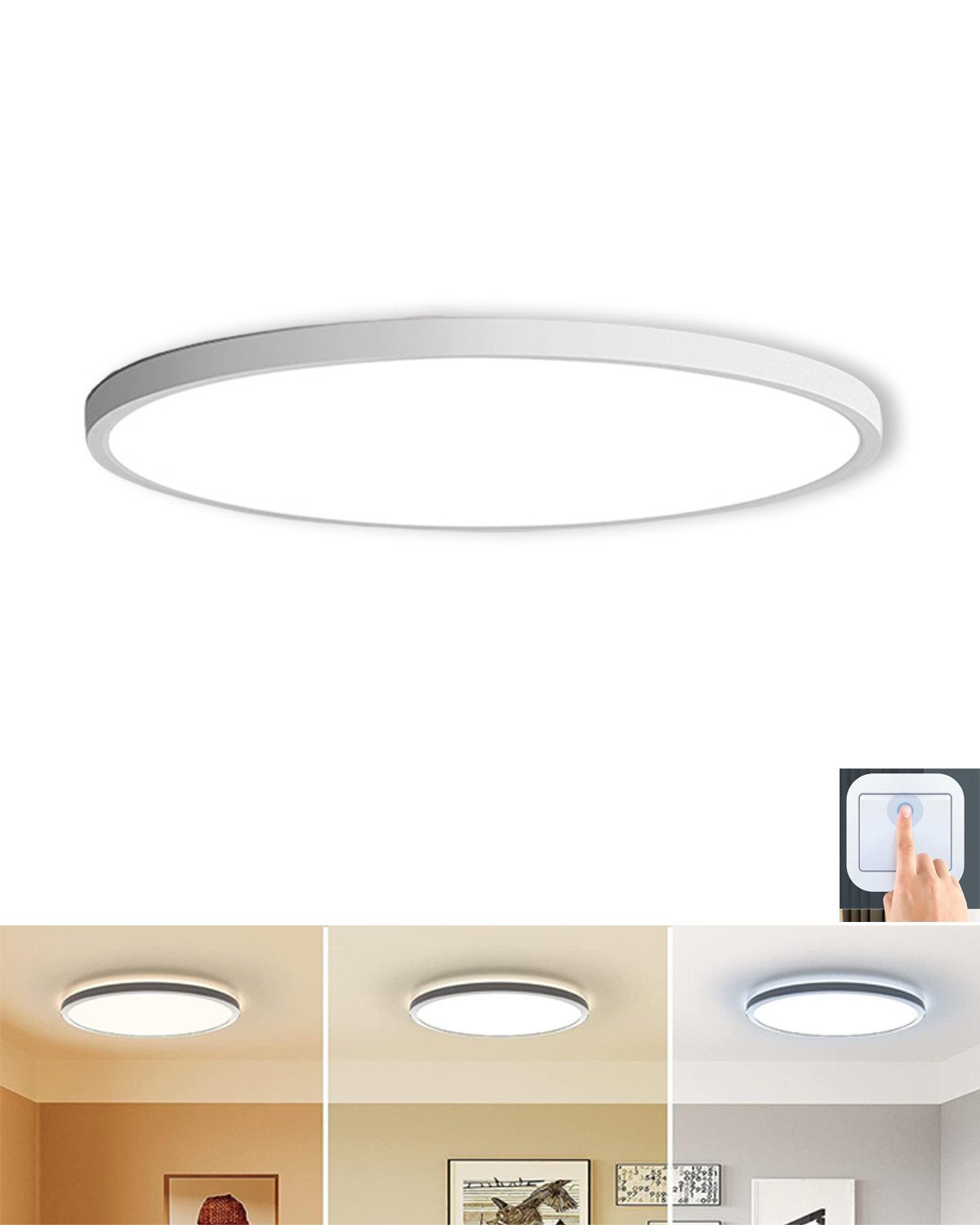 OYLCDI Deckenleuchte LED Deckenlampe 30W Wasserdichte Badezimmer lampe, Küchenlampe, LED fest integriert Bad-Leuchte Lampe Flur inkl Leuchtmittel 3000K-6000K, weiß, Dimmbar Triple Anti Deckenleuchten